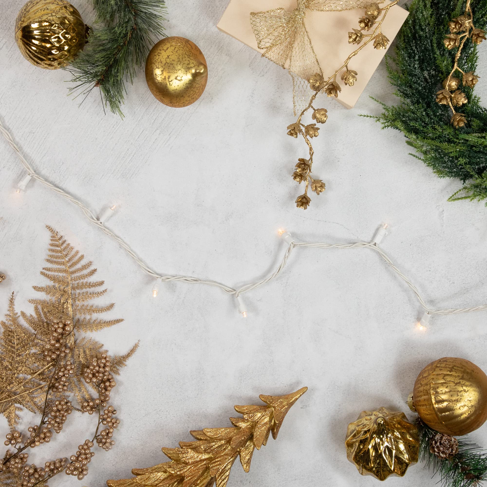 Northlight 50ct LED Christmas Lights, Warm White, 16.25ft White Wire, Plastic