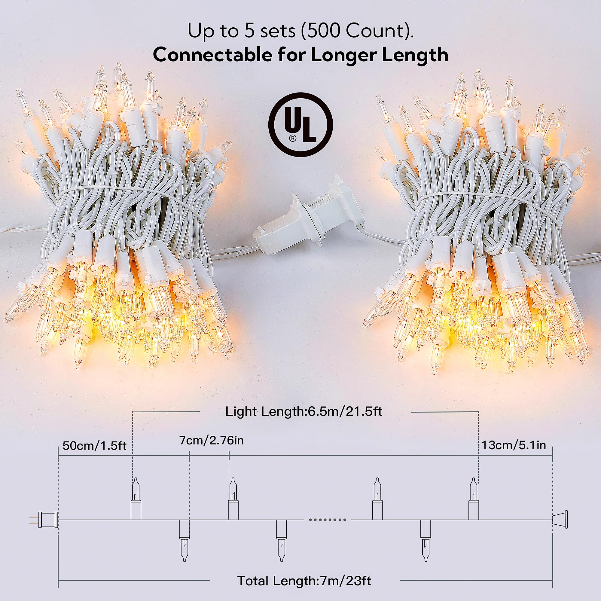 Oopswow 100 Count Clear Christmas Lights White Wire,23Feet Incandescent Clear Mini Lights,Connectable Indoor Outdoor Christmas Tree String Lights,Birthday,Holiday,Party,Wedding,Xmas,Warm White