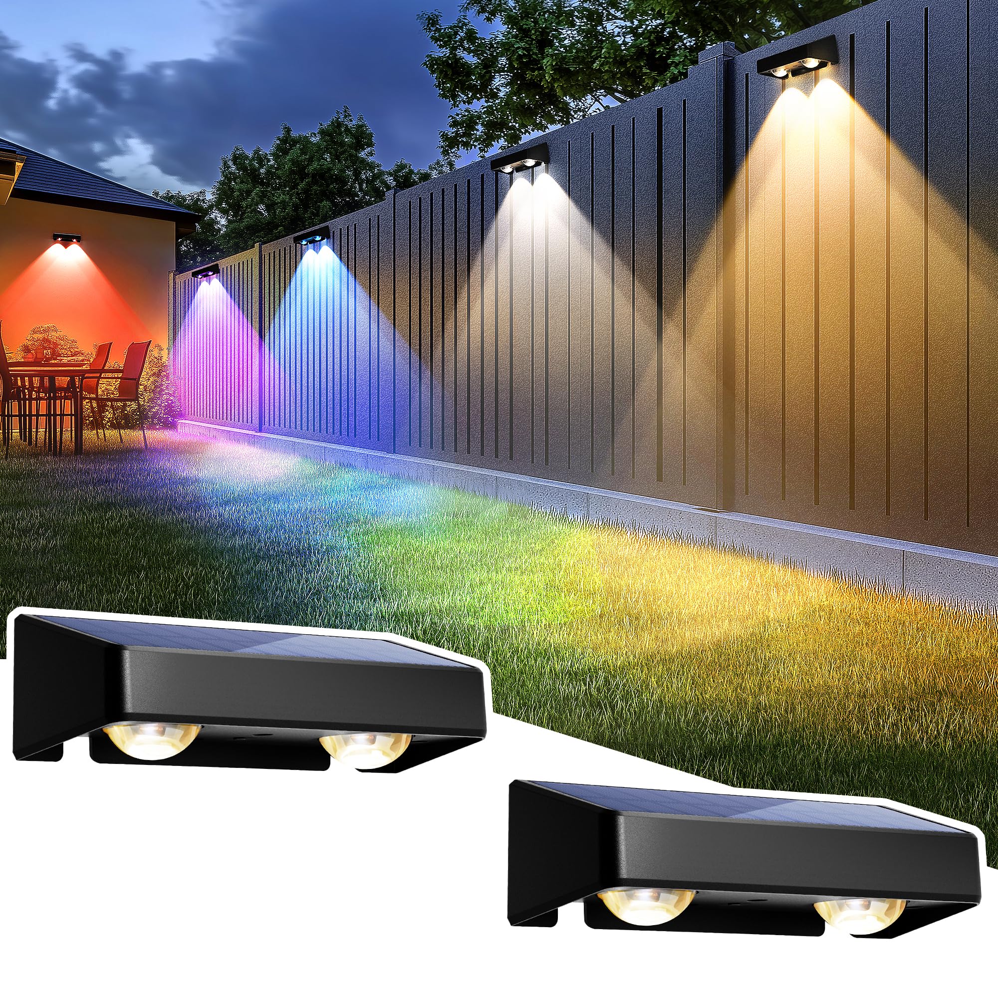 SOLPEX Solar Fence Lights, Waterproof LED Deck Lighting, Color Changing, 2 Pack, Black, Model 9914
