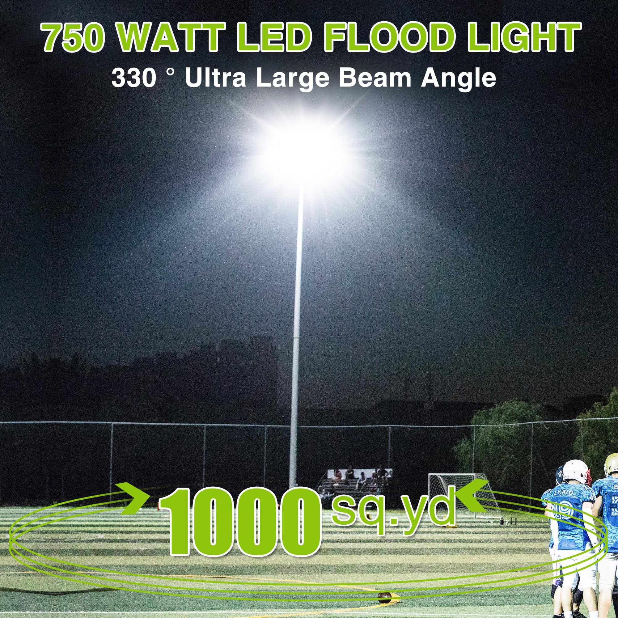 STASUN LED Flood Light 750W 75000lm 6000K IP66 Waterproof 3 Heads Outdoor Security Light, Aluminum, 1 Pack, Model FT5BLK