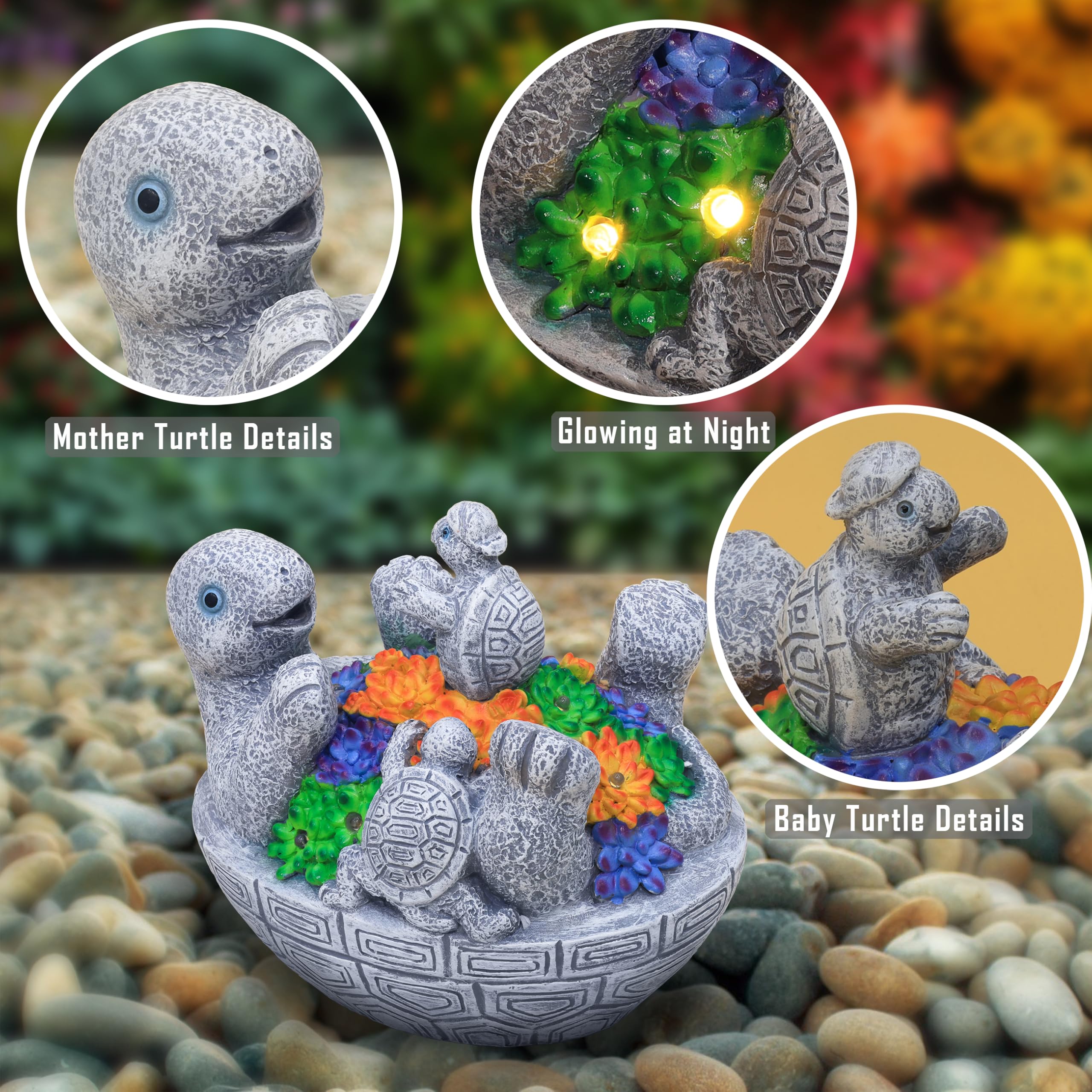 Solar Turtles For Outdoors With 8 Led Lights - Cute Turtle Statue With Baby For Yard Decorations Outdoor - Ideal For Anniversari
