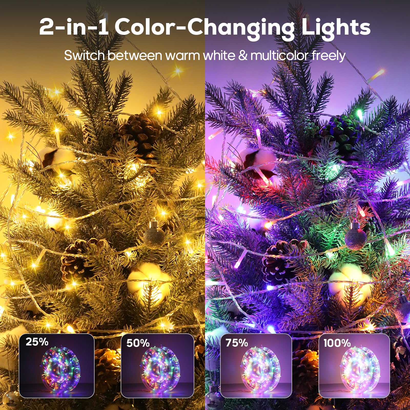 Soiarllt 600 LED Christmas Fairy String Lights, 246FT, Waterproof, Color Changing, 11 Modes, Warm White to Multicolor, Model SW006-A-600