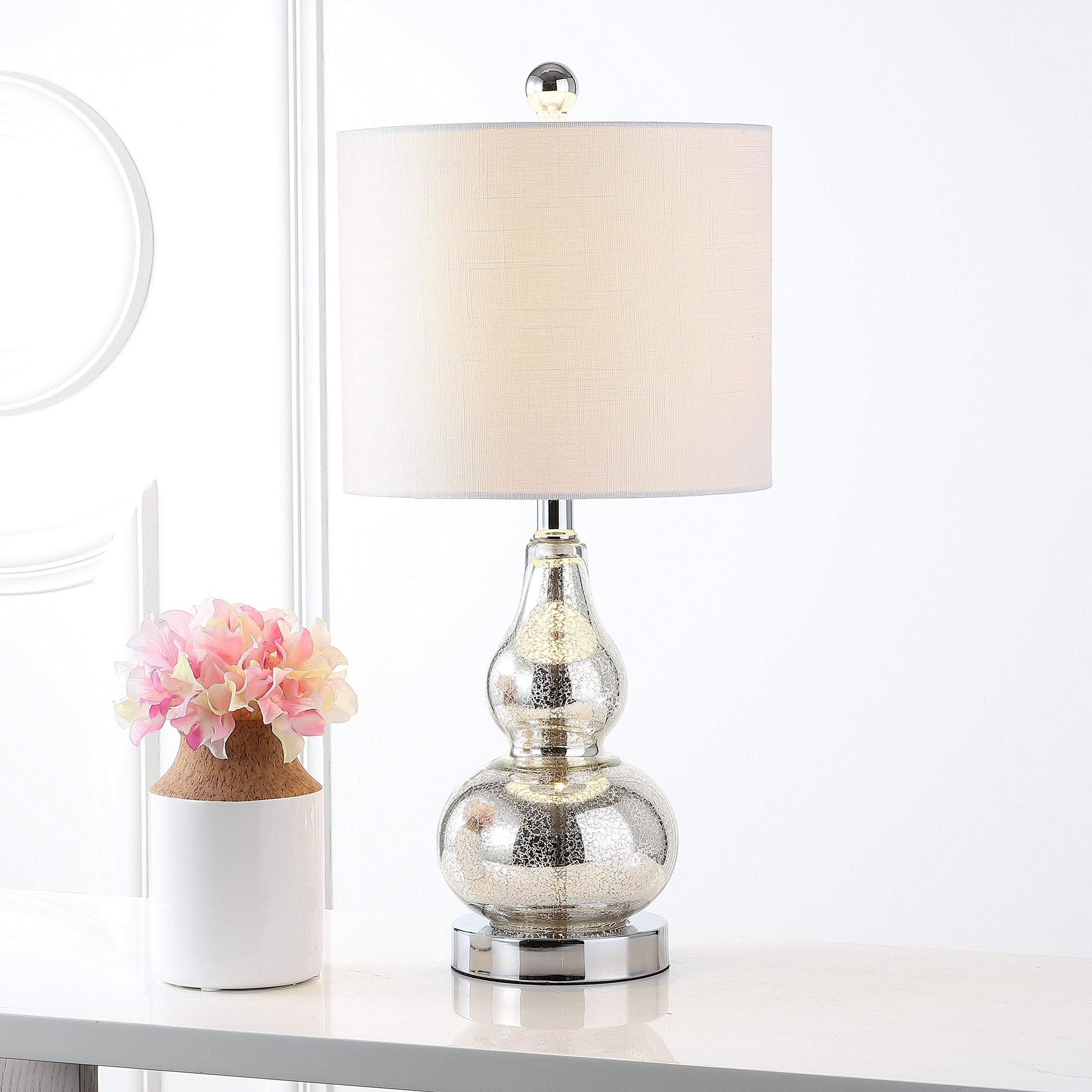 JONATHAN Y Anya 20.5in Mini Glass LED Table Lamp, Mercury Silver, Model JYL1028C, Transitional, Modern, Elegant Design