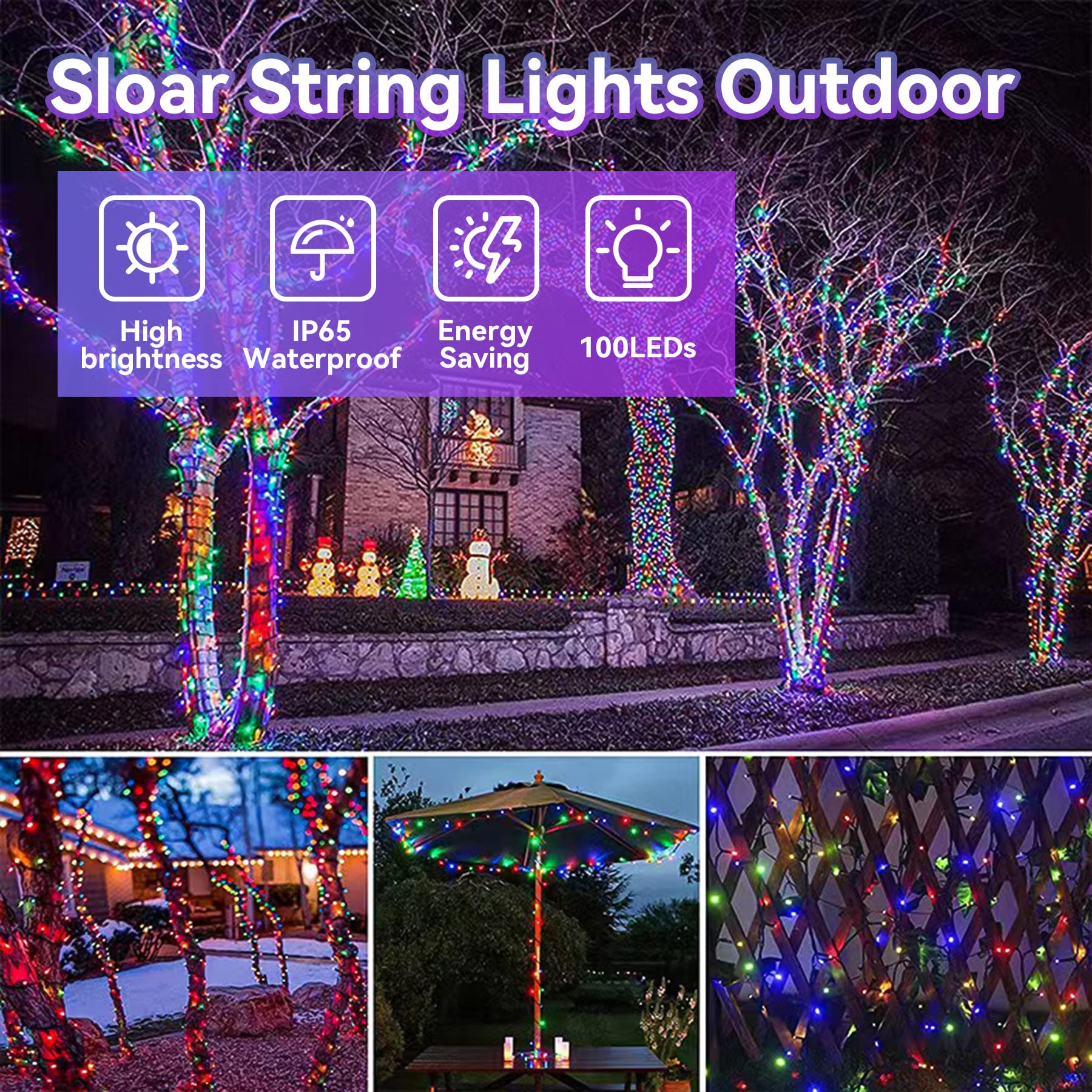 L LAMPOP Solar String Lights Outdoor Fairy Lights 39ft 100L Waterproof Multicolor for Garden, Christmas, Halloween, Party