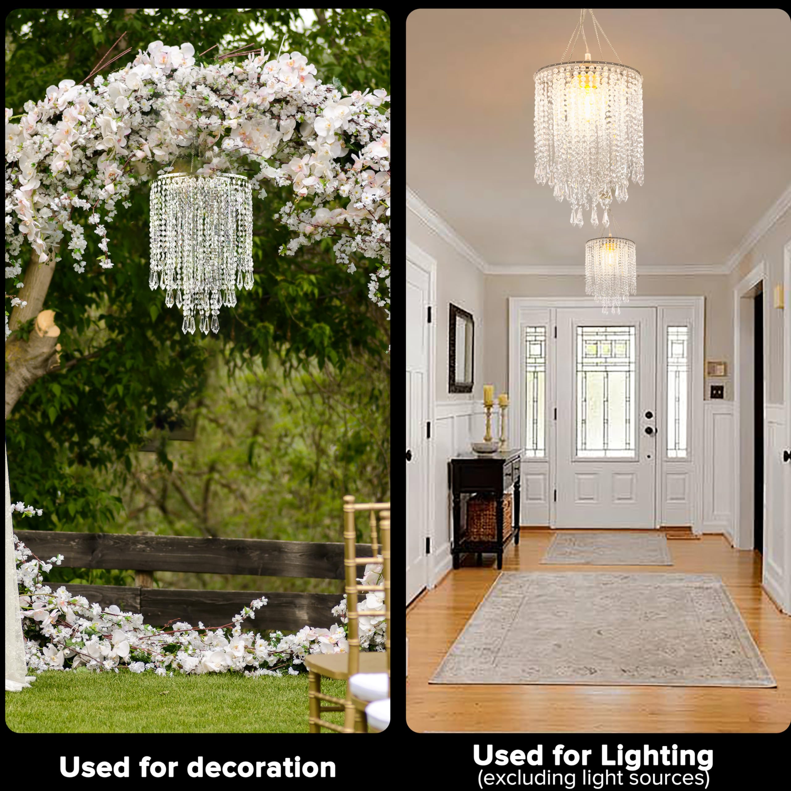 Papaya Modern Chrome Beaded Hanging Chandelier Shades (W8.7 X H13), Beads Pendant Shade With Acrylic Crystal, Ceiling Chandelier