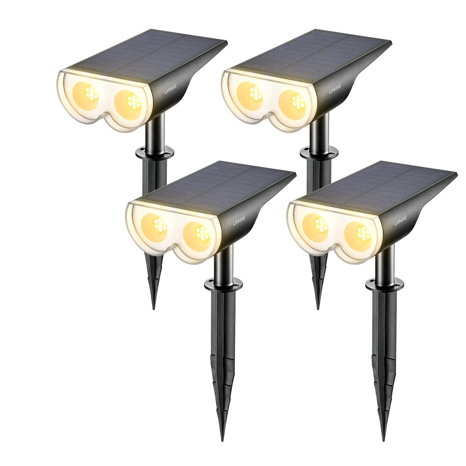 Linkind Solar Spot Lights, 4 Pack, Waterproof IP67, 3000K Warm White, 16 LEDs for Yard, Garden, Driveway, Porch, Walkway