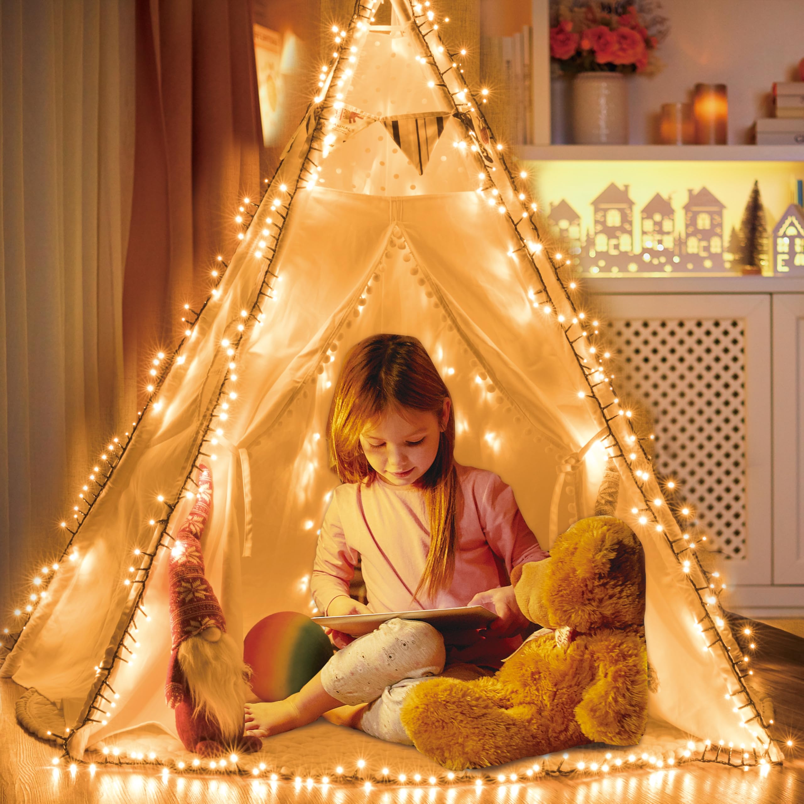 Ogrmar 49 Ft 500 Led Christmas Cluster Lights 8 Modes Christmas String Lights With Timer Function & Connectable For Xmas Home Garden Wedding Party Xmas Tree Indoor Outdoor Decor (500  Warm White)