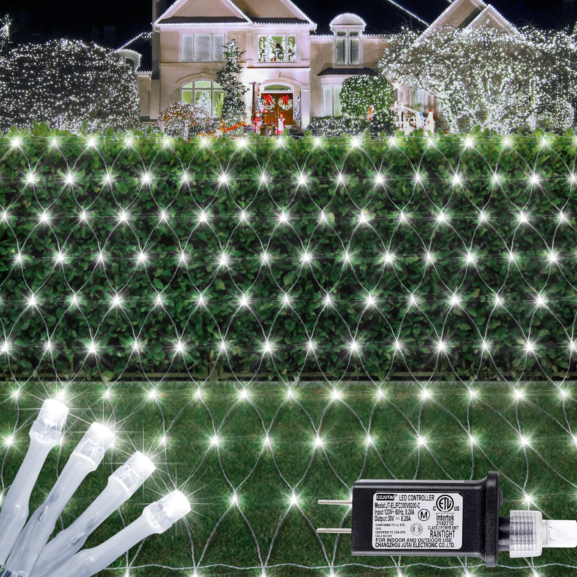 HEYFUNi 192 LED Net Lights, Waterproof Outdoor Mesh Lights, 8 Modes, 9.8ft x 6.6ft, White, Model QX-U-O-N-192-W