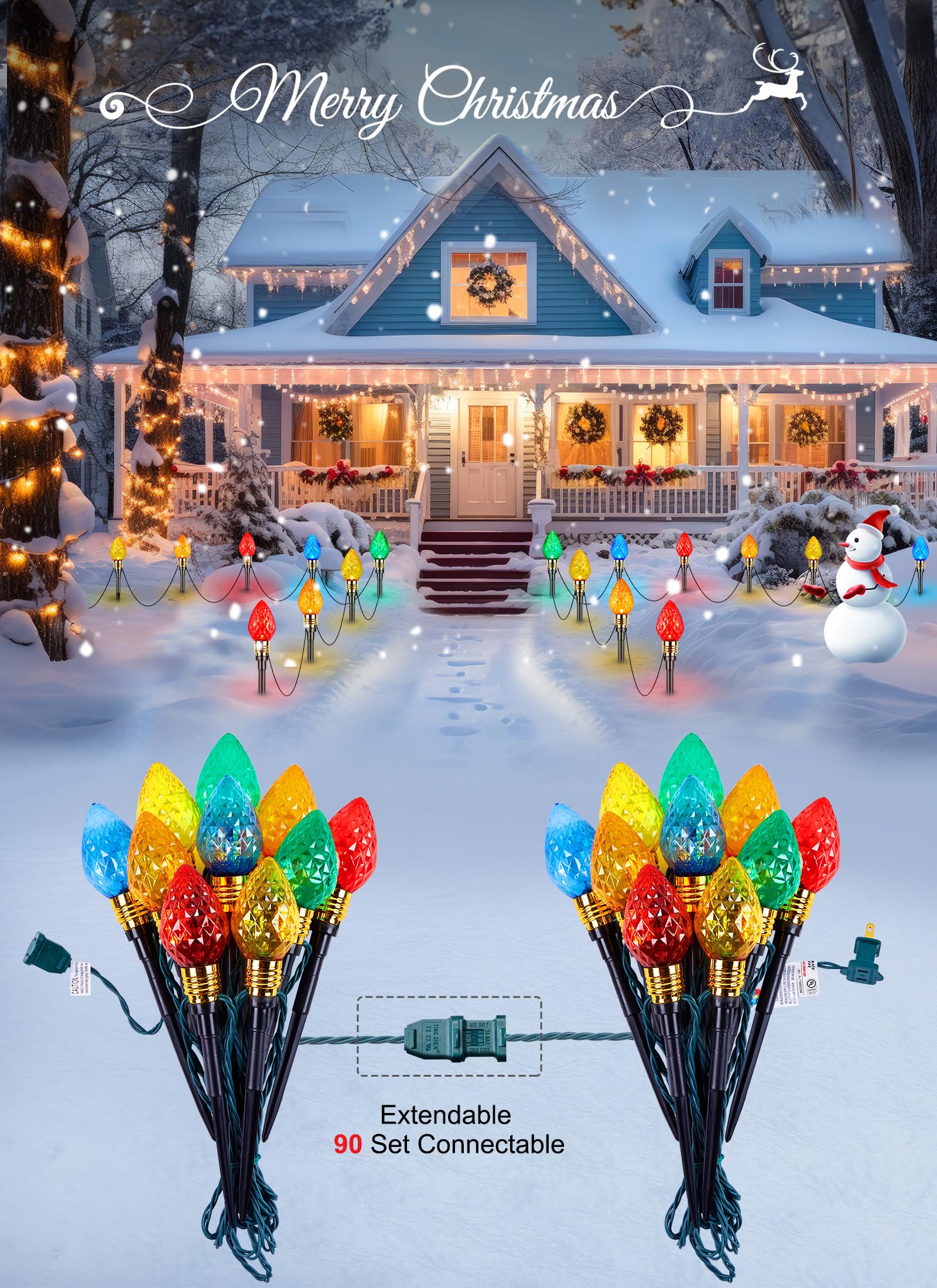 2 Pack Strawberry C9 Christmas Pathway Lights Outdoor - Total 34.8 Feet 20 Led Christmas Walkway Lights, Colored Bulb Christmas