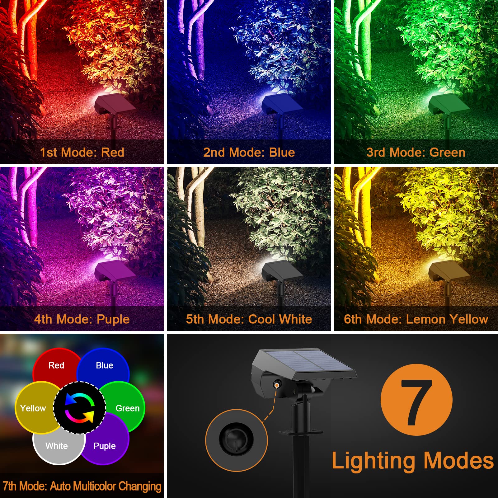 Flaow Solar Spot Lights Outdoor, 10 Pack Color Changing Ip65 Waterproof Landscape Lights
