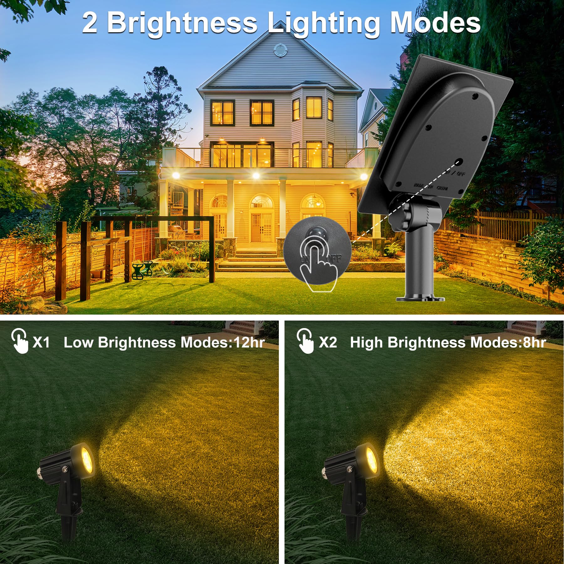 CREPOW Solar Landscape Spotlights, IP65 Waterproof, 3000K Warm White, 1-in-1 (4 Pack), 9.8ft Cable, Model TS-S4201
