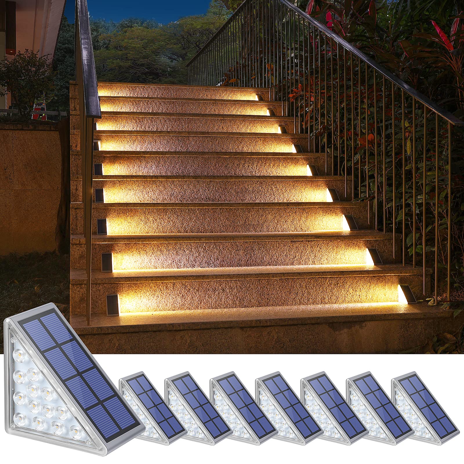 Niorsun Solar Step Lights, 8 Pack Warm White Waterproof Ip67, Auto On/Off For Steps, Patio, Yard, Deck - Model Abe110-A