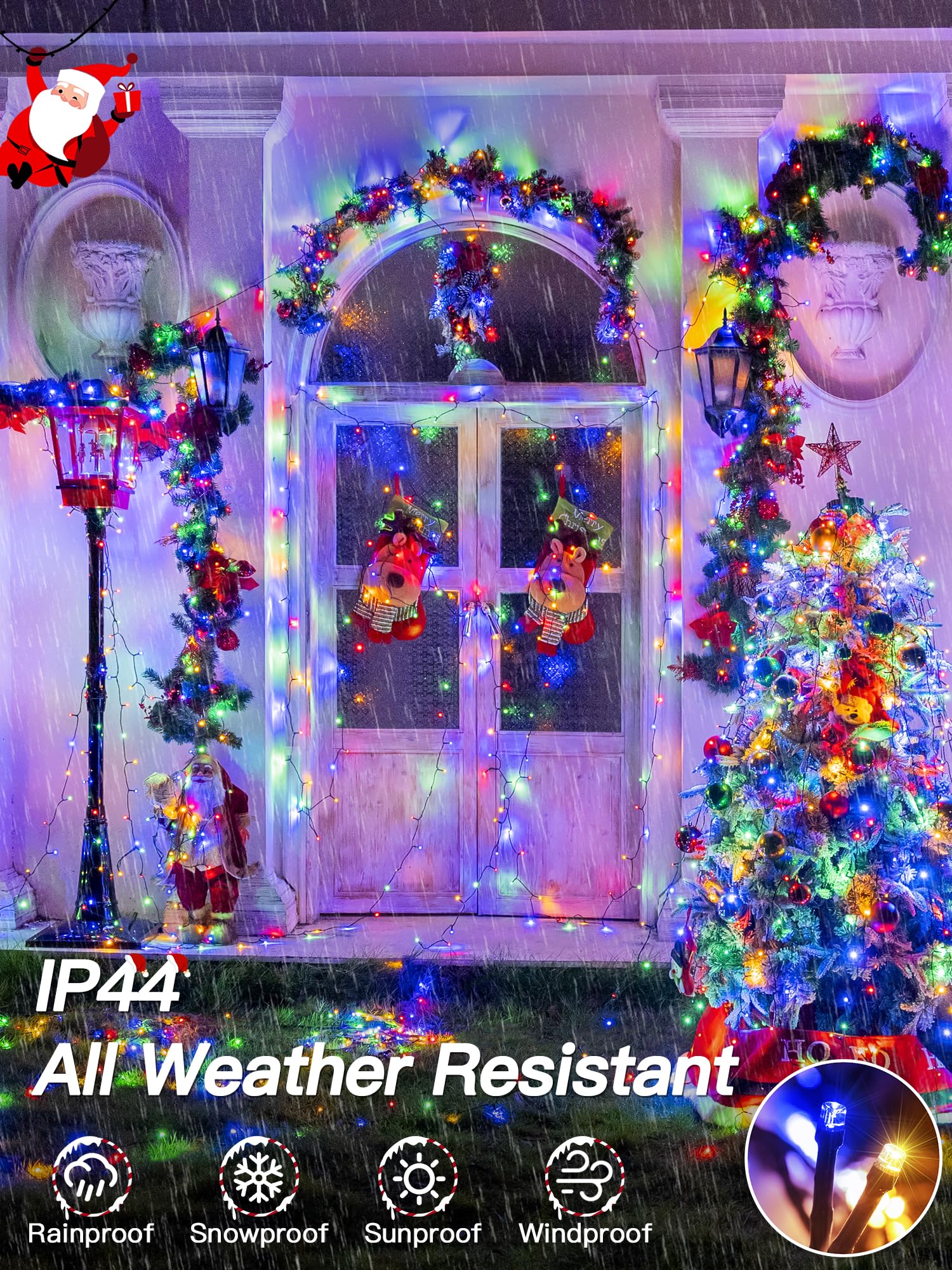 Guhope Christmas Tree Lights, 400 LED Multicolor String Lights with Remote, 8 Modes, Outdoor Waterproof, Model NYA0400G