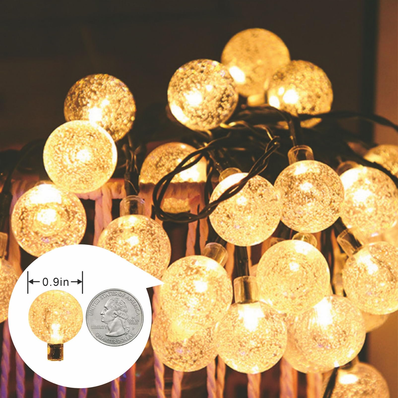 Updated Solar String Lights - Outdoor Waterproof 2 Pack 120 Led 72Ft Warm White Big Ball Led Christmas Lights For Garden, Lawn,