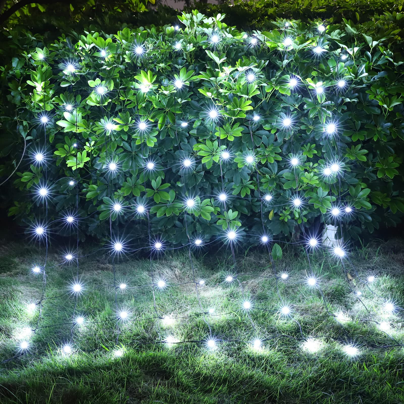 Efunly LED Christmas Net Lights, 100 LED, 5ft x 5ft, Waterproof, 8 Modes, Connectable, White, Model GP-SW290DC0125-IP44