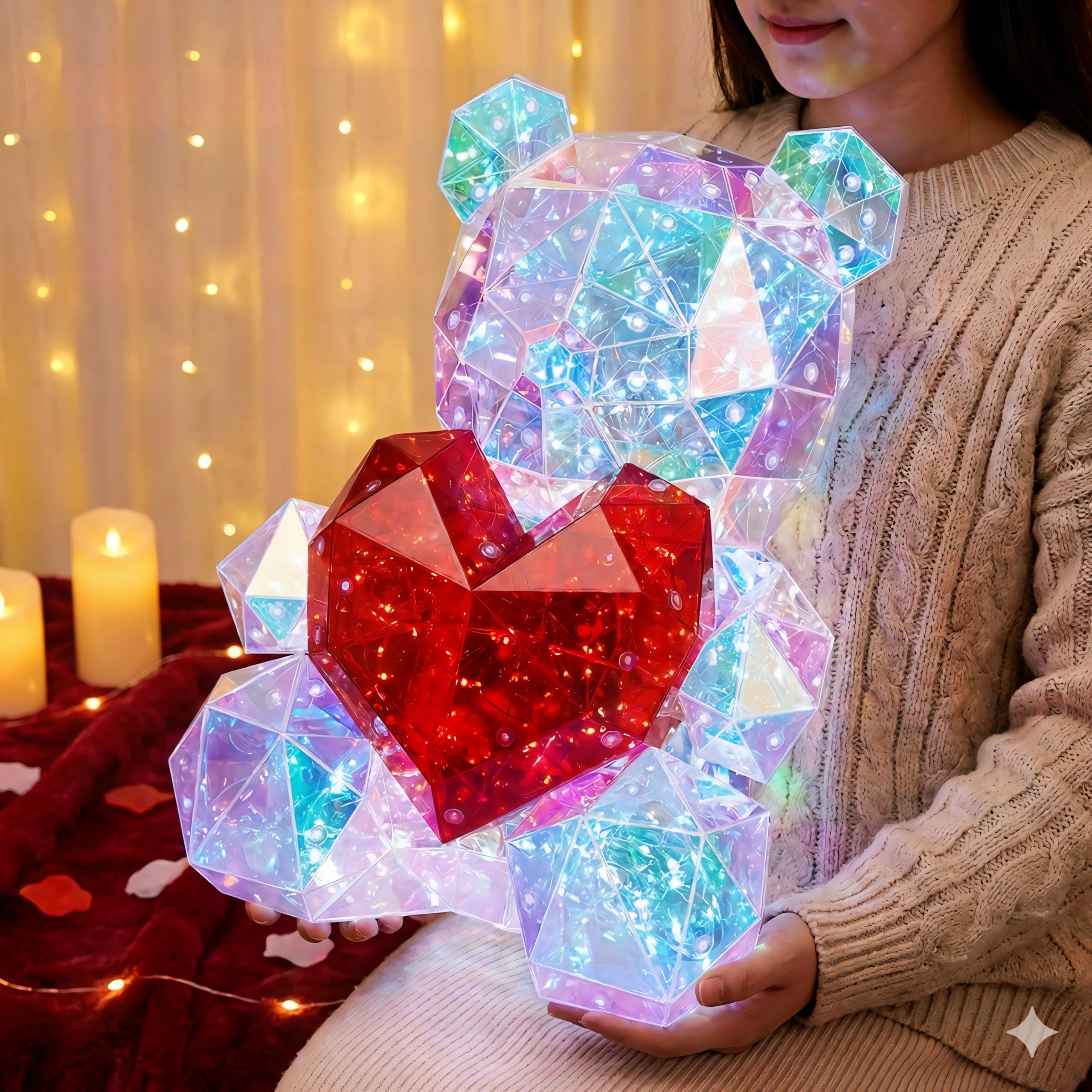 Aladdinas LED Teddy Bear Night Light, Holographic Iridescent Design, Valentines Gift, Presents for him and her, Nursery Decor Di
