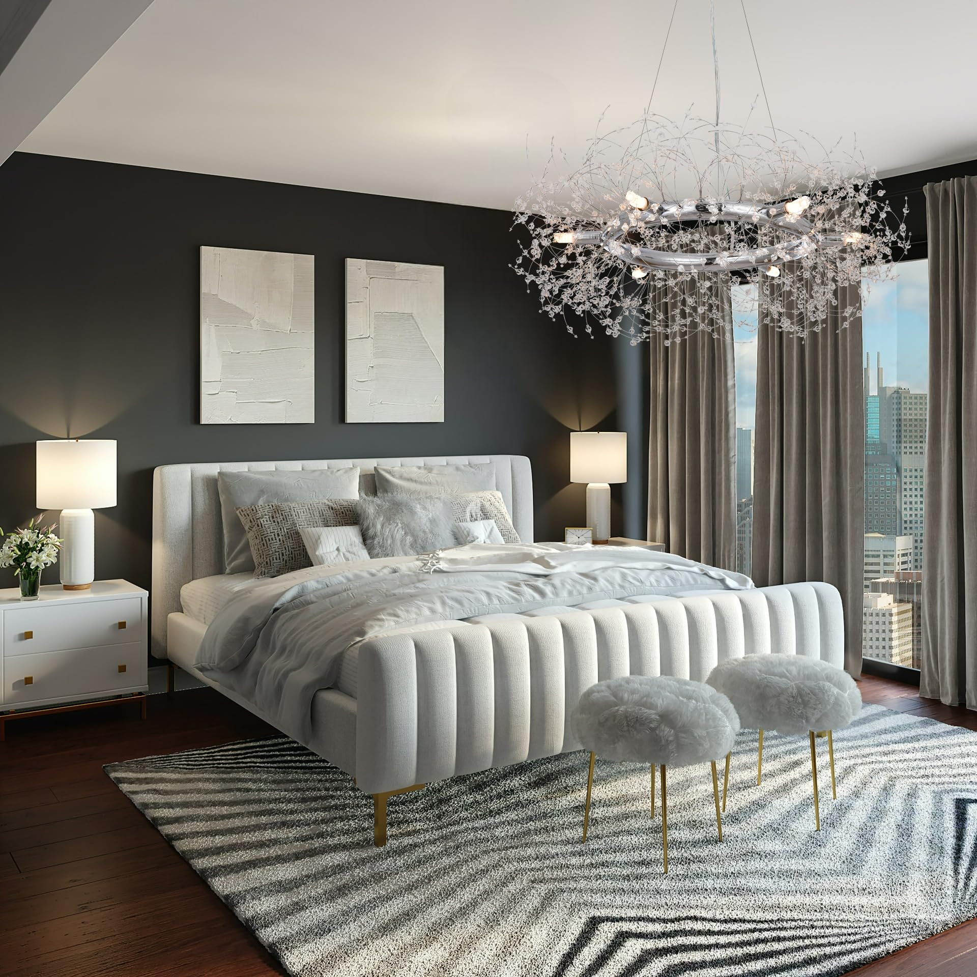 Silver Crystal Chandelier Firework,Modern Chrome Dining Room Light Fixture,Large Round Hanging Chandeliers For Master Bedroom Di