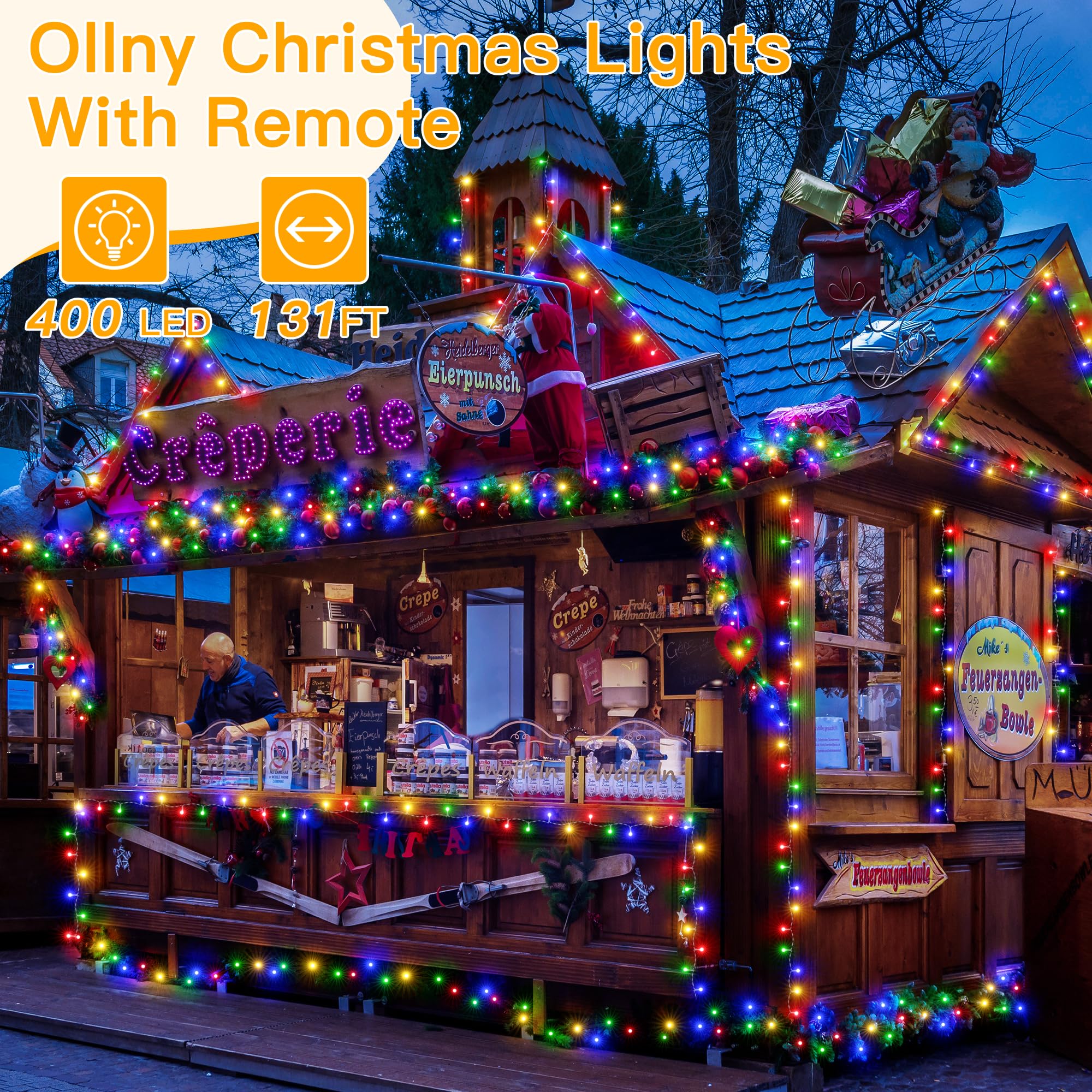 Ollny Christmas Lights Outdoor 400Led Multicolor Fairy Lights With Remote & Timer, 131Ft String Lights For Indoor/Outdoor Decorations