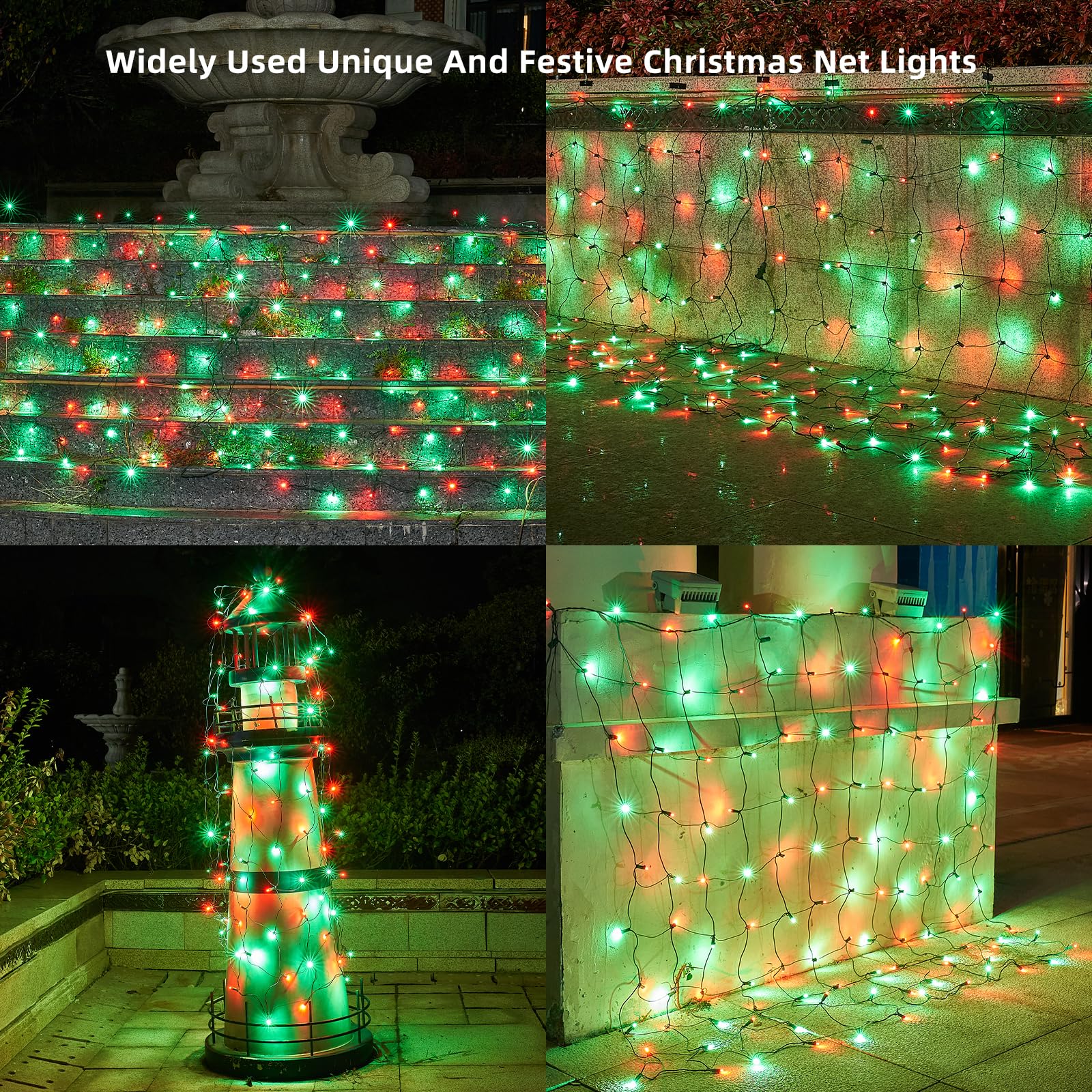 Dirnun LED Christmas Net Lights, 160LED, 5ftx7ft, Waterproof, Red and Green, Model HO-160/4N, for Outdoor Indoor Holiday Decor