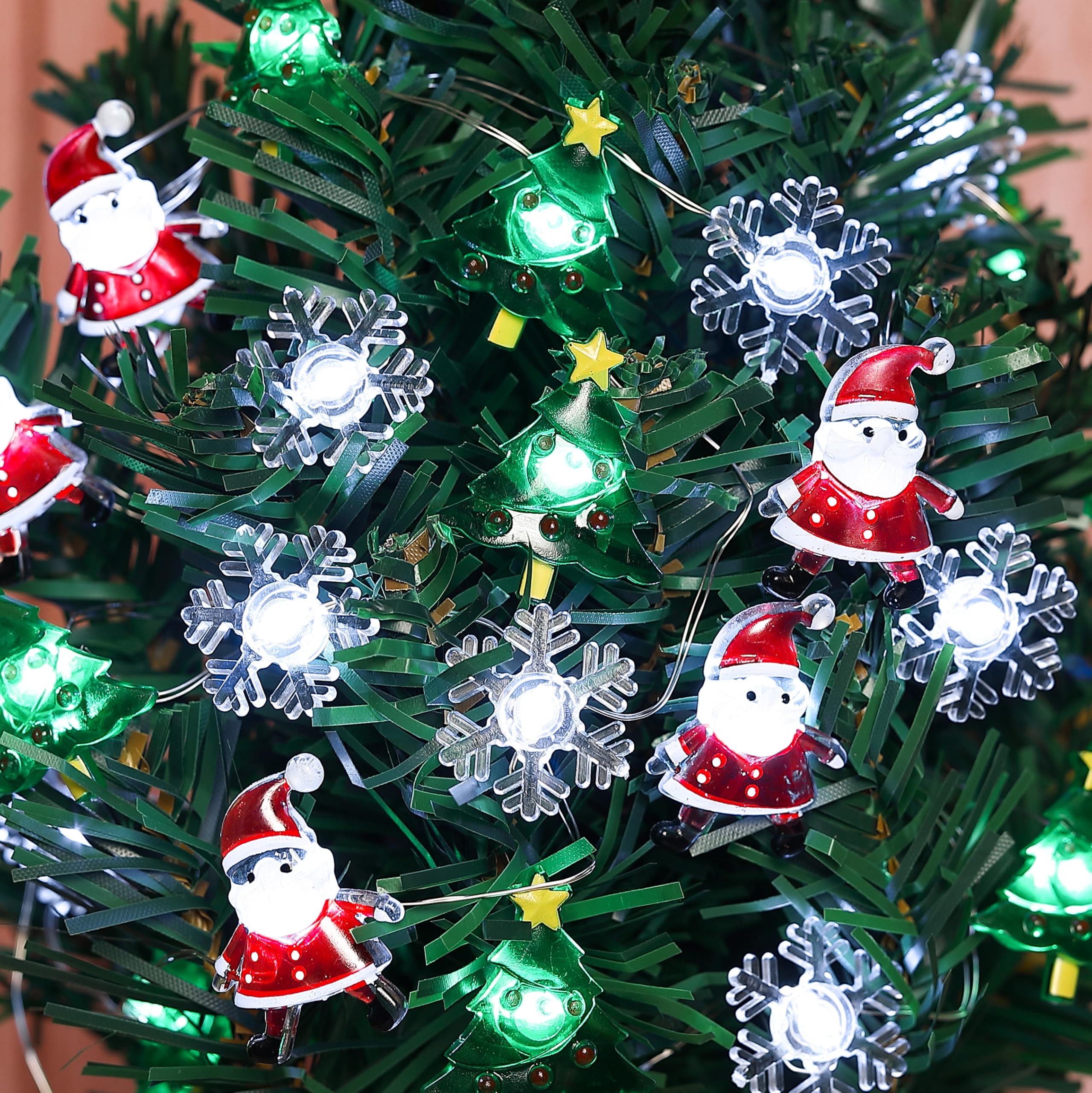 Yoitomehy Christmas Lights Santa Snowflake Christmas Tree String Lights  30 Leds 10Ft Battery Powered  Christmas Decorations Xmas Fairy Lights For Wreath Window Fireplace Tree Poster Board Home Decor