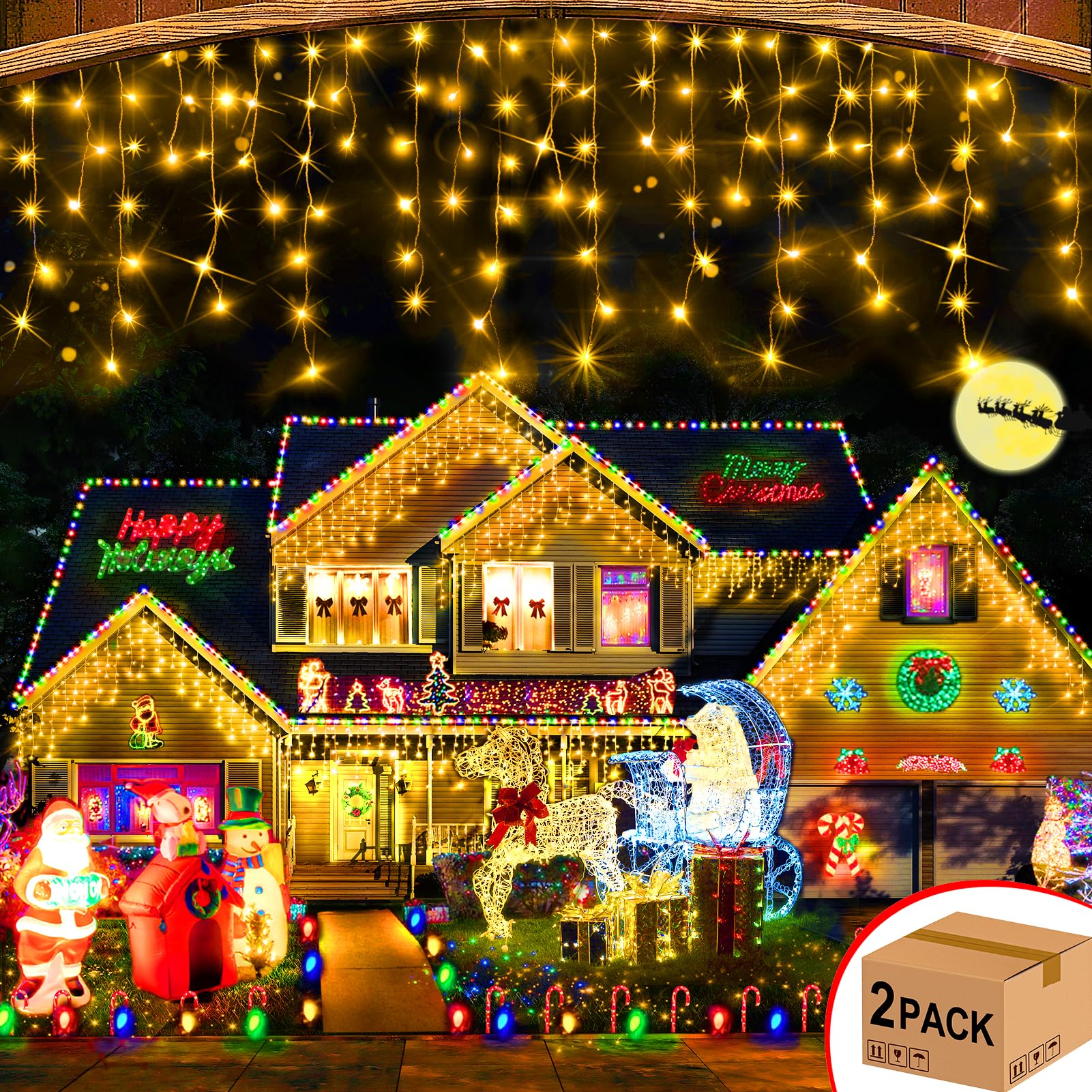 Hezbjiti 2Pack Total 800LED Ice Lights 32.8FT Christmas Lights String Lights Outdoor Decoration 8 Modes 75 Drops Fairy Lights fo