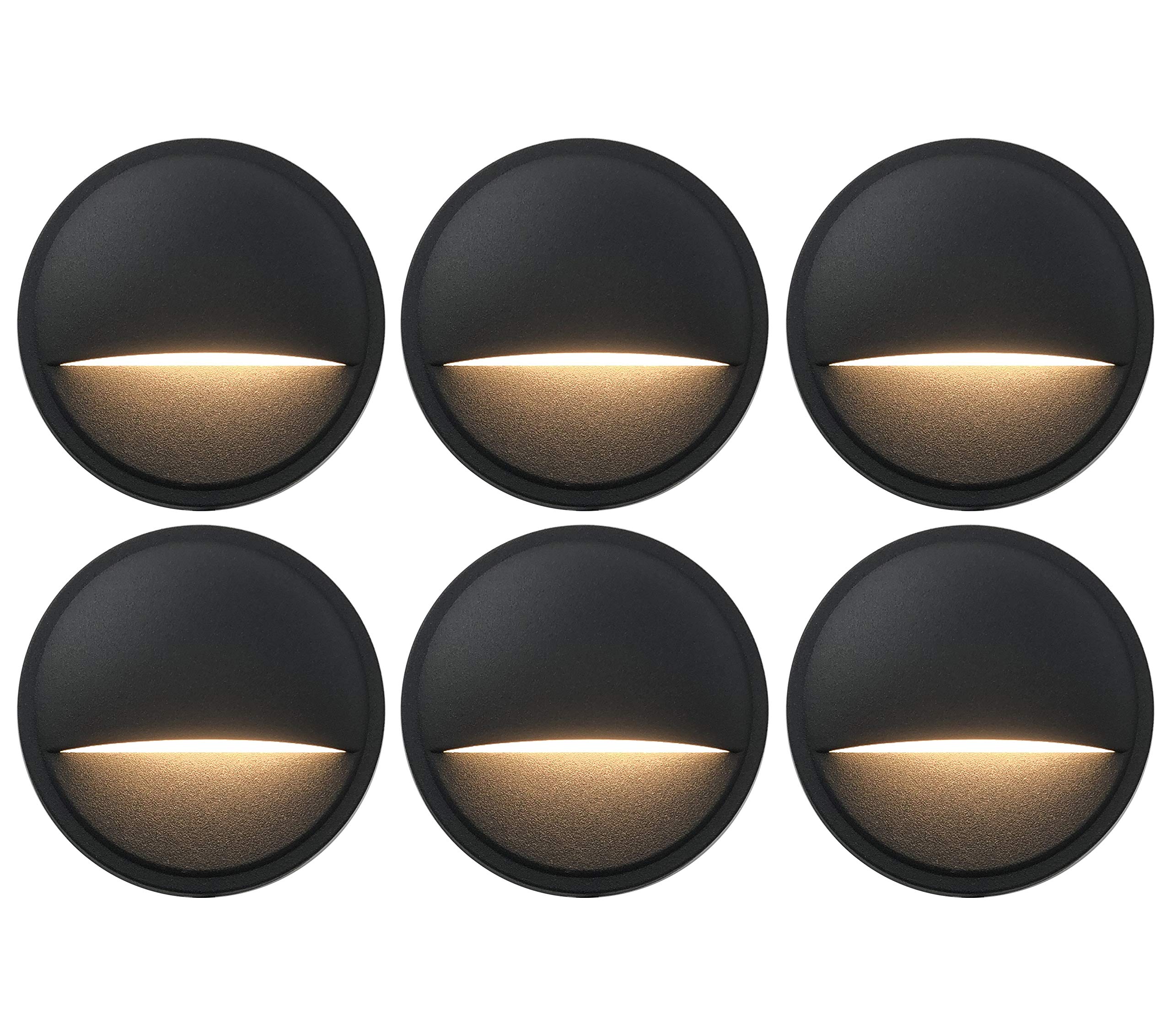 Gkoled 12V Low Voltage Deck Post Lights - Led Stair Riser Lighting, 6-Pack, Black Aluminum Finish