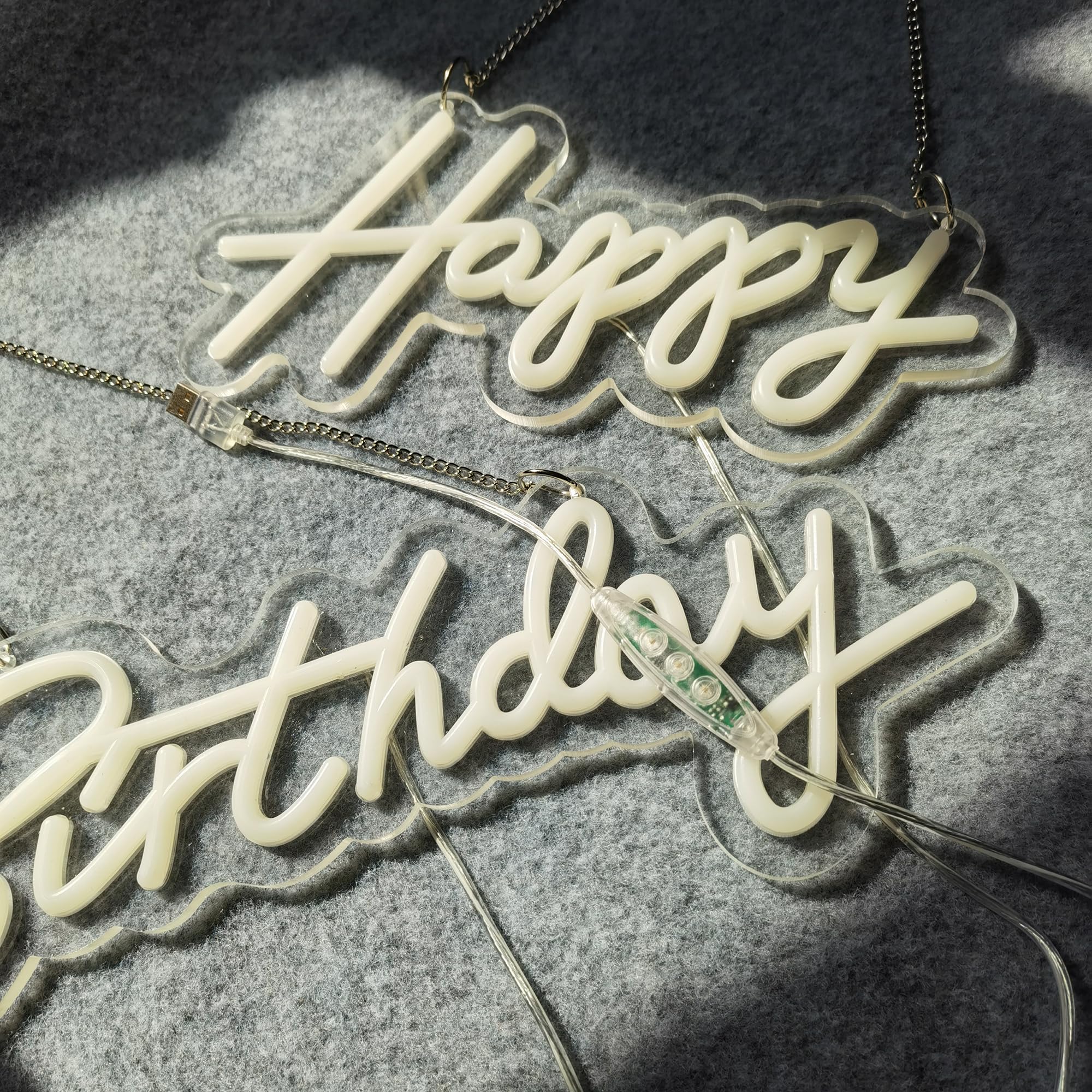 ASIUXIRS Neon Sign - 28x6 Inch Happy Birthday Wall Light - White - Perfect for Bars, Clubs, Bedrooms, Weddings, and Parties