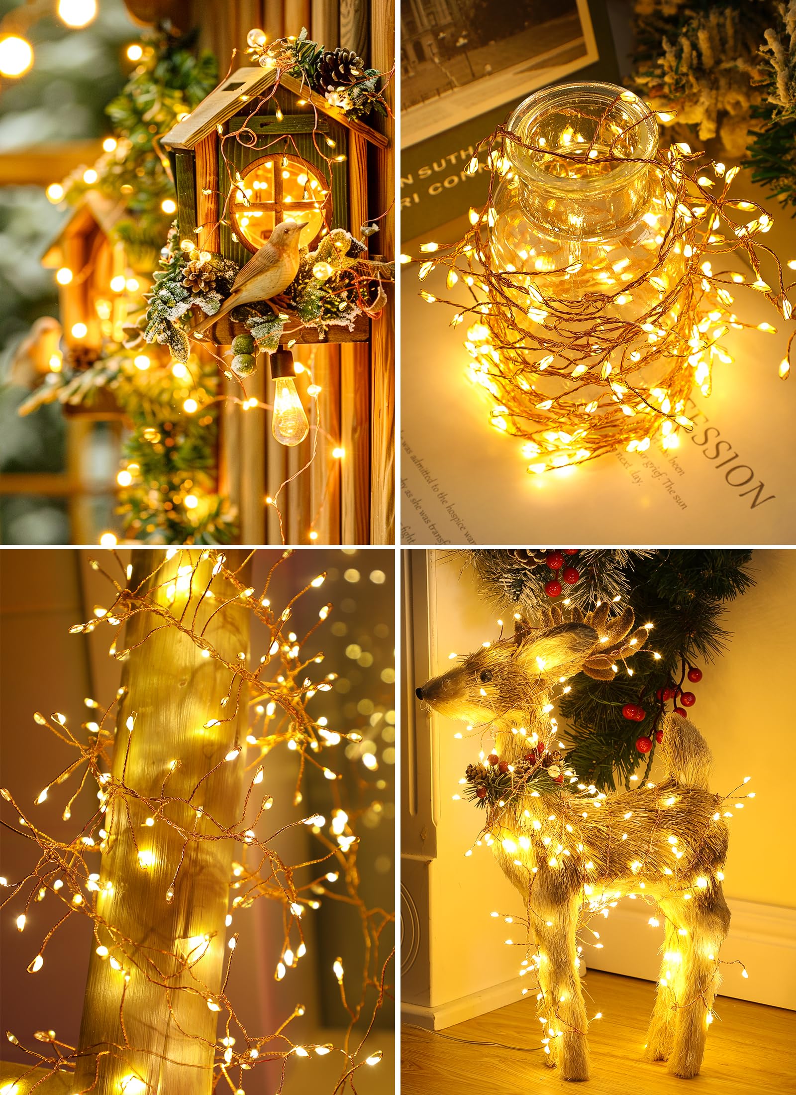 Minetom Solar Lights Outdoor, 19.6Ft 240 Led Solar String Lights For Outside, 8 Modes Firecracker Solar Fairy Lights For Balcony Patio Tree Christmas Party Wedding Decor (Warm White)