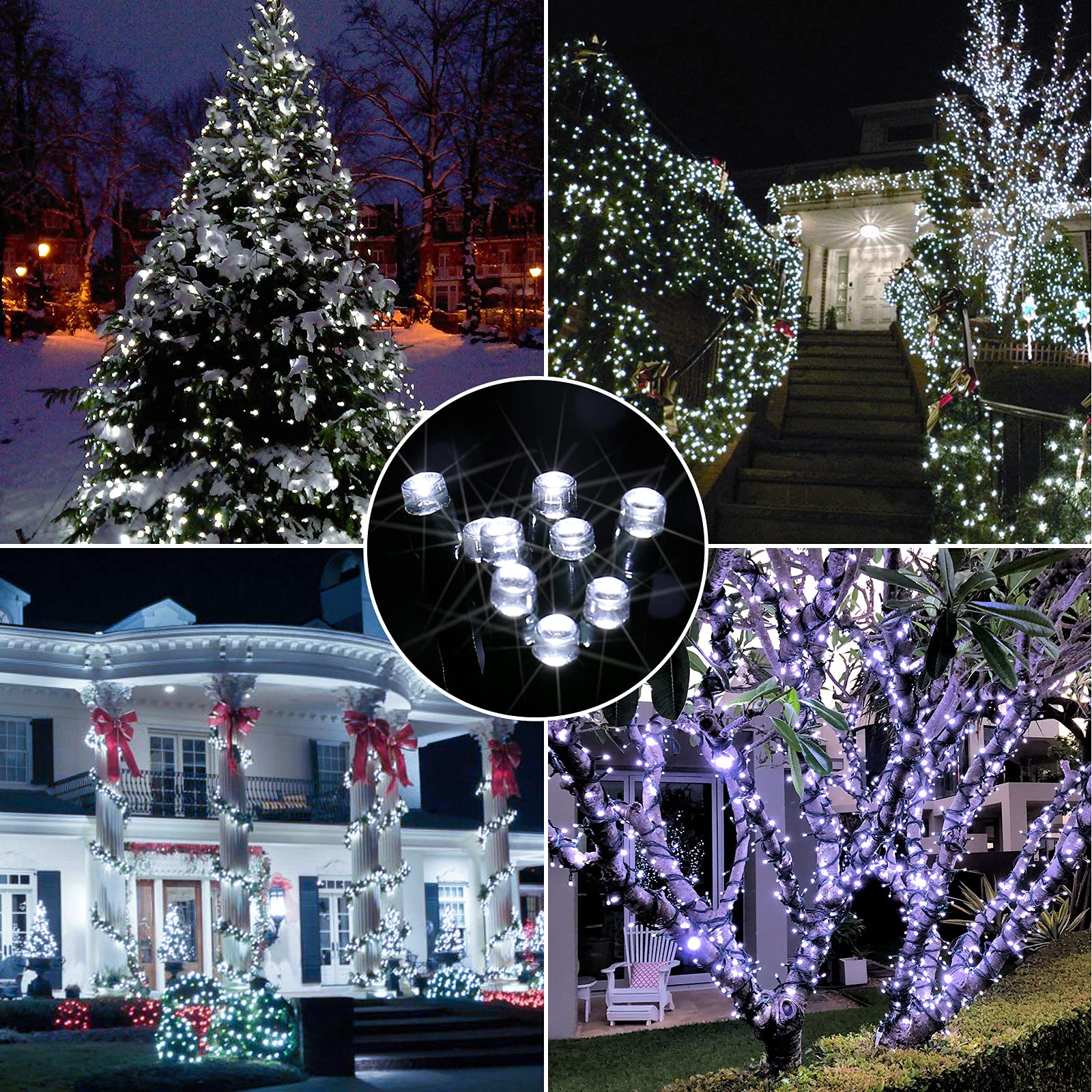 Flacchi White Christmas Lights, 66 Ft 200 Led Battery Operated String Lights Waterproof 8 Modes & Auto Timer Mini Lights For Xmas Decorations, Halloween, Holiday Decor Outdoor Indoor