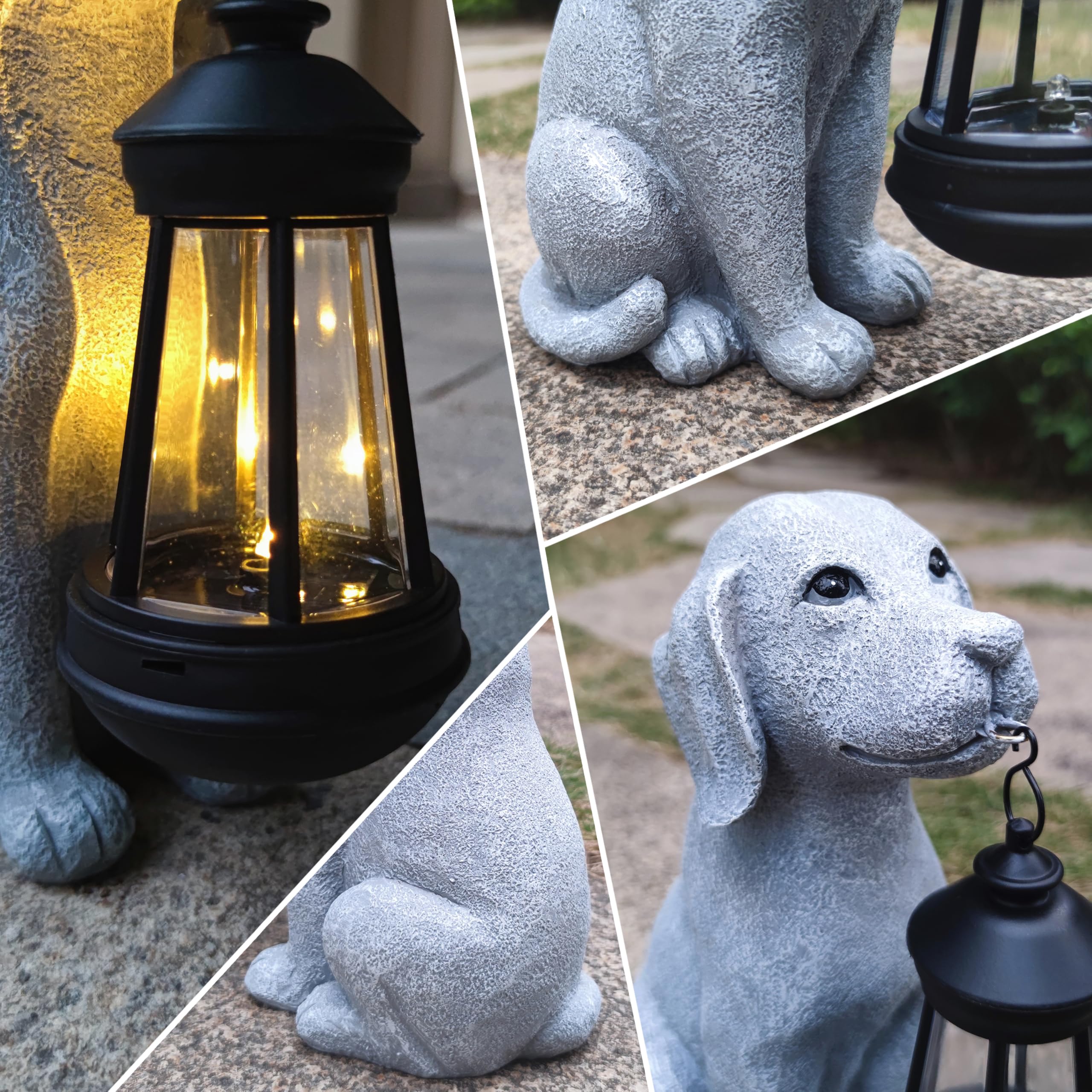 Dog Solar Garden Statues,Resin Dog Figurine Decorations With Solar Lights Lantern, Outdoor Decor Art For Lawn,Yard,Unique Housew