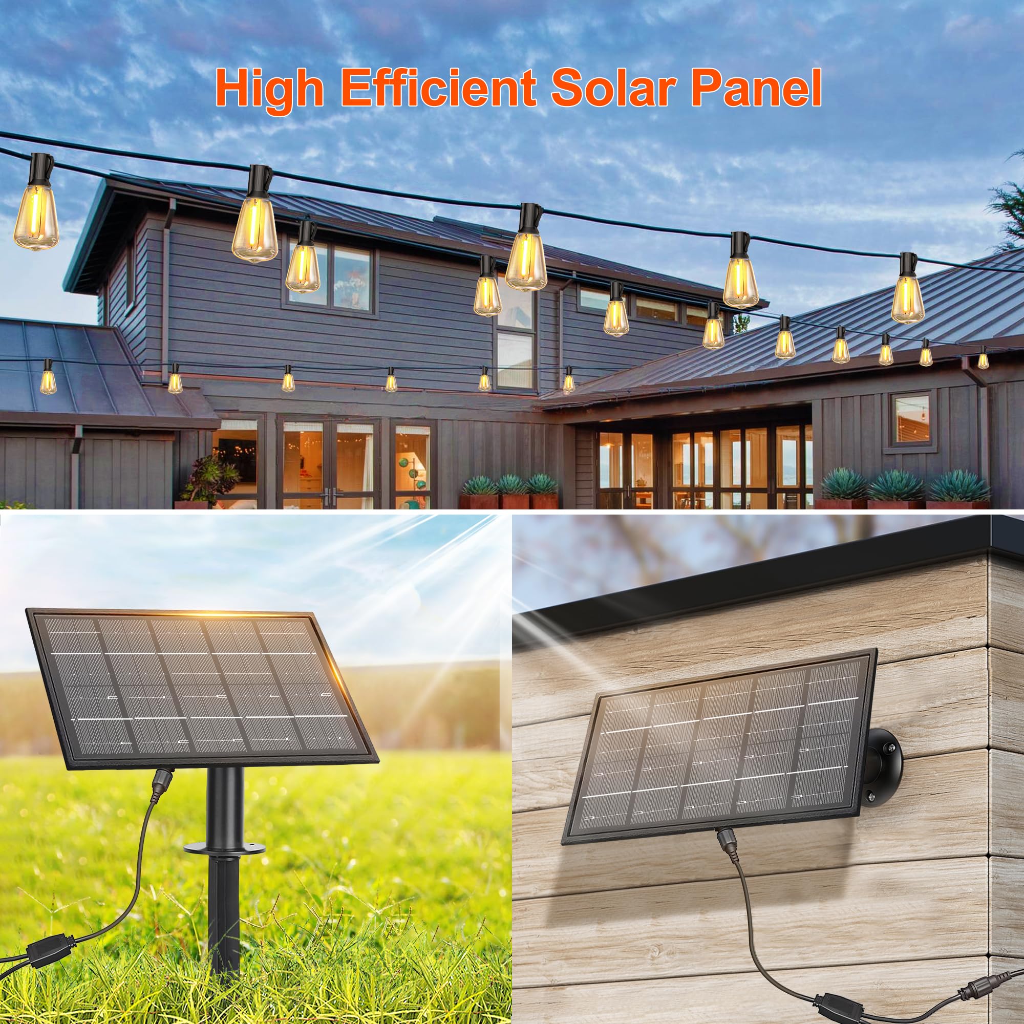 BLIATLUS 120FT Solar String Lights Outdoor Waterproof with Remote Control Solar Patio Lights 30+2 shatterproof LED ST38 Bulbs fo