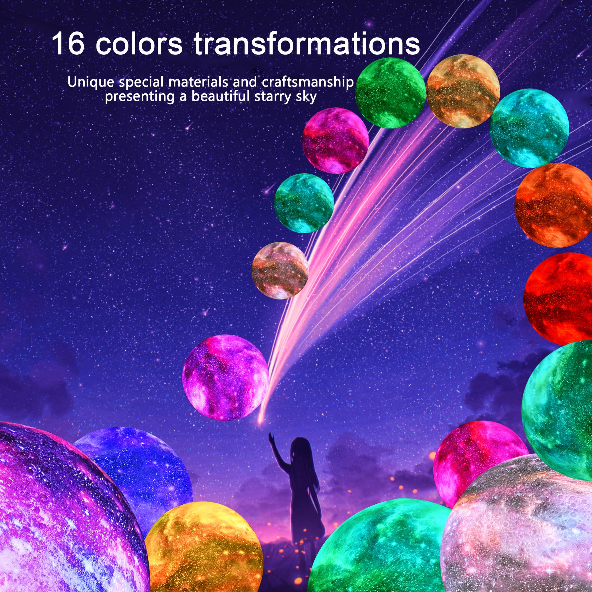 Hyodream 7.9 Inch Large Moon Lamp Galaxy Starry Moon Night Light With Touch And Remote Control 16 Colors As Cool Lamp Gift For B