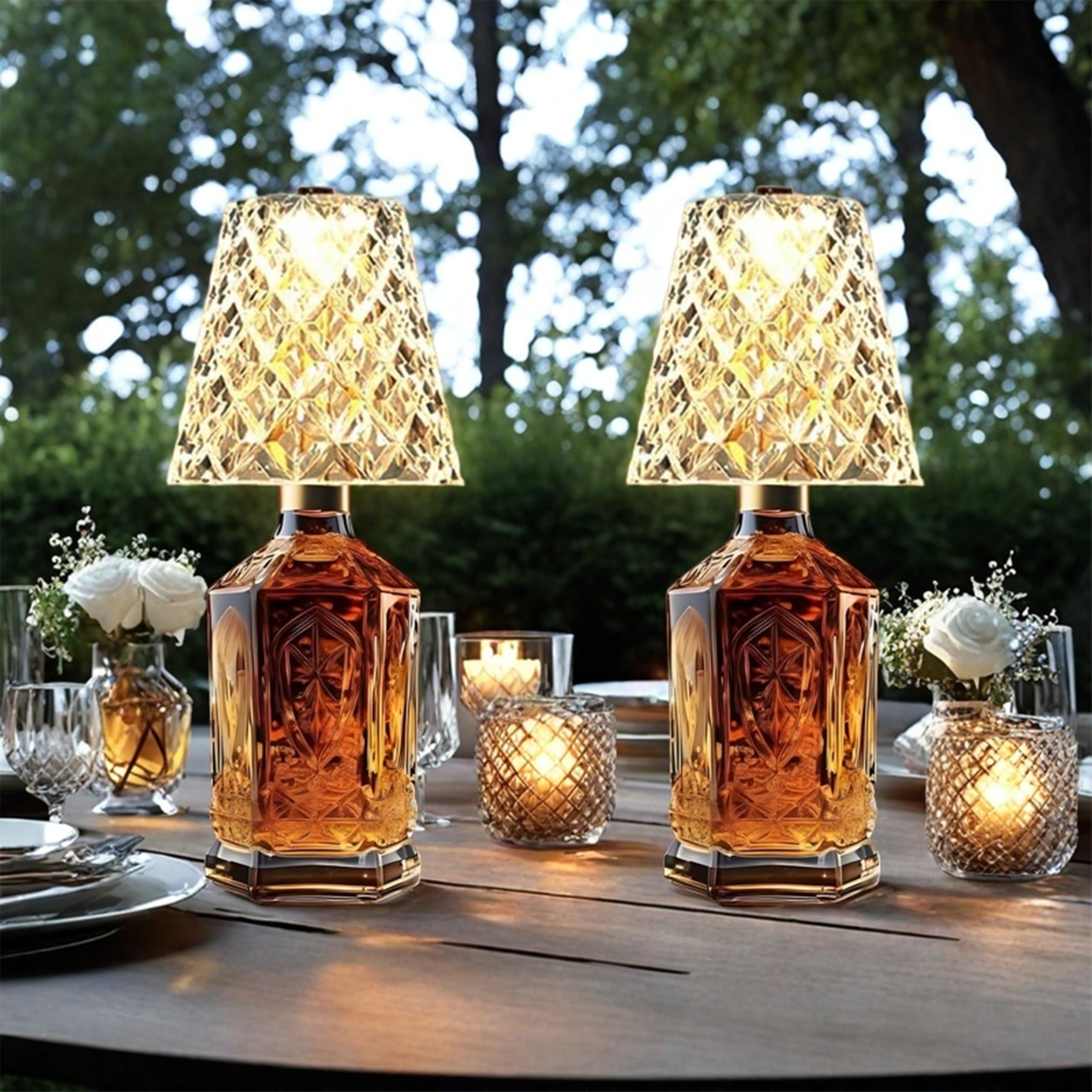 Fozxsvg 2 Pack Crystal Clear Bottle Lights  Rechargeable LED Beverage Lamps  Acrylic Lampshade  2000mAh  3 Colors  Bottle Lamps
