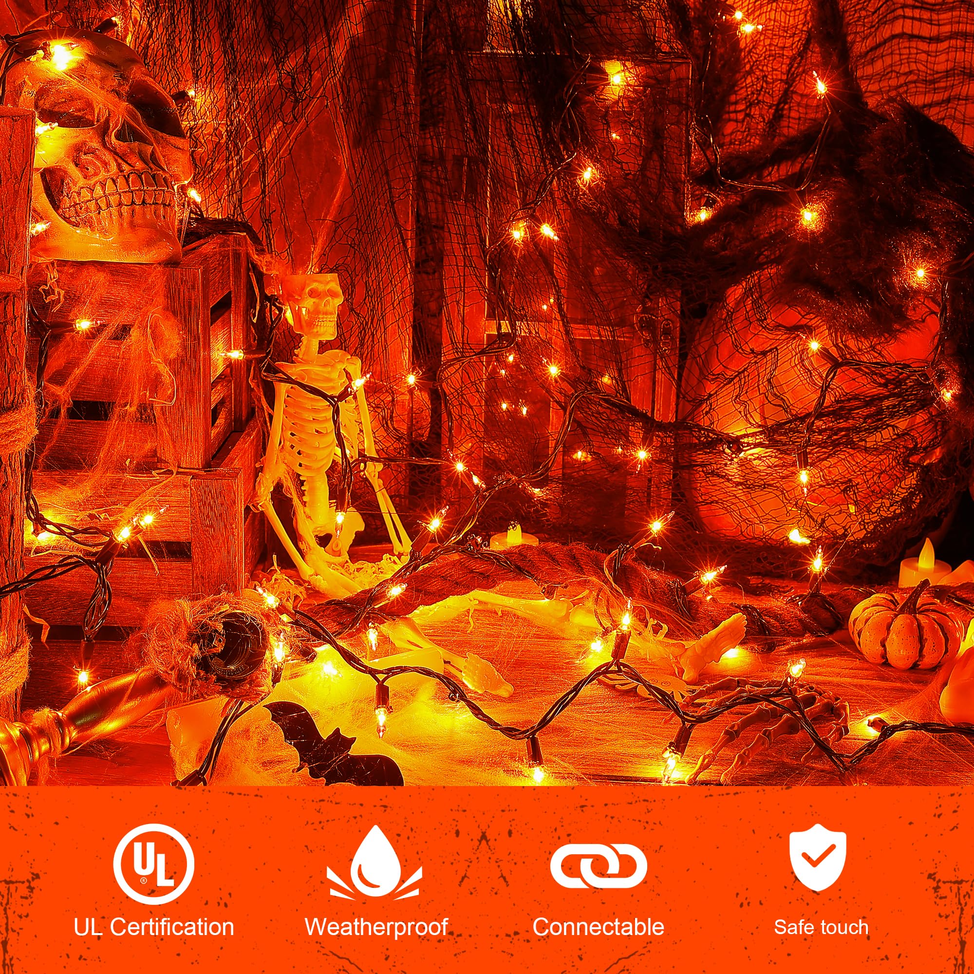 mimigogo Orange Halloween Tree Lights, 50 Incandescent Bulbs, 13ft Waterproof Fairy String Lights for Indoor/Outdoor Decor