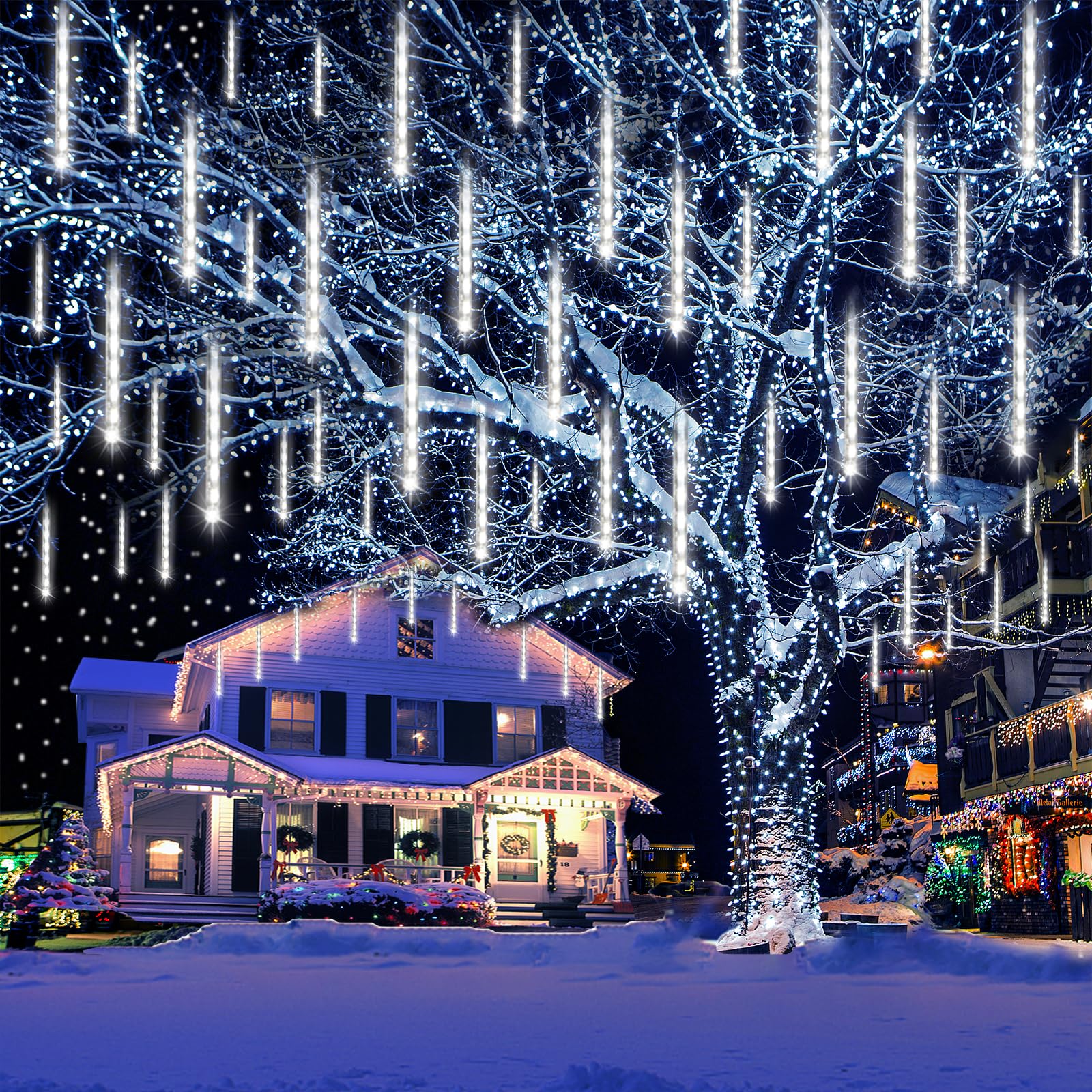 Aokudoni 16&quot; Meteor Shower Lights, 8 Tube White Led Icicle String Lights For Xmas & Weddings