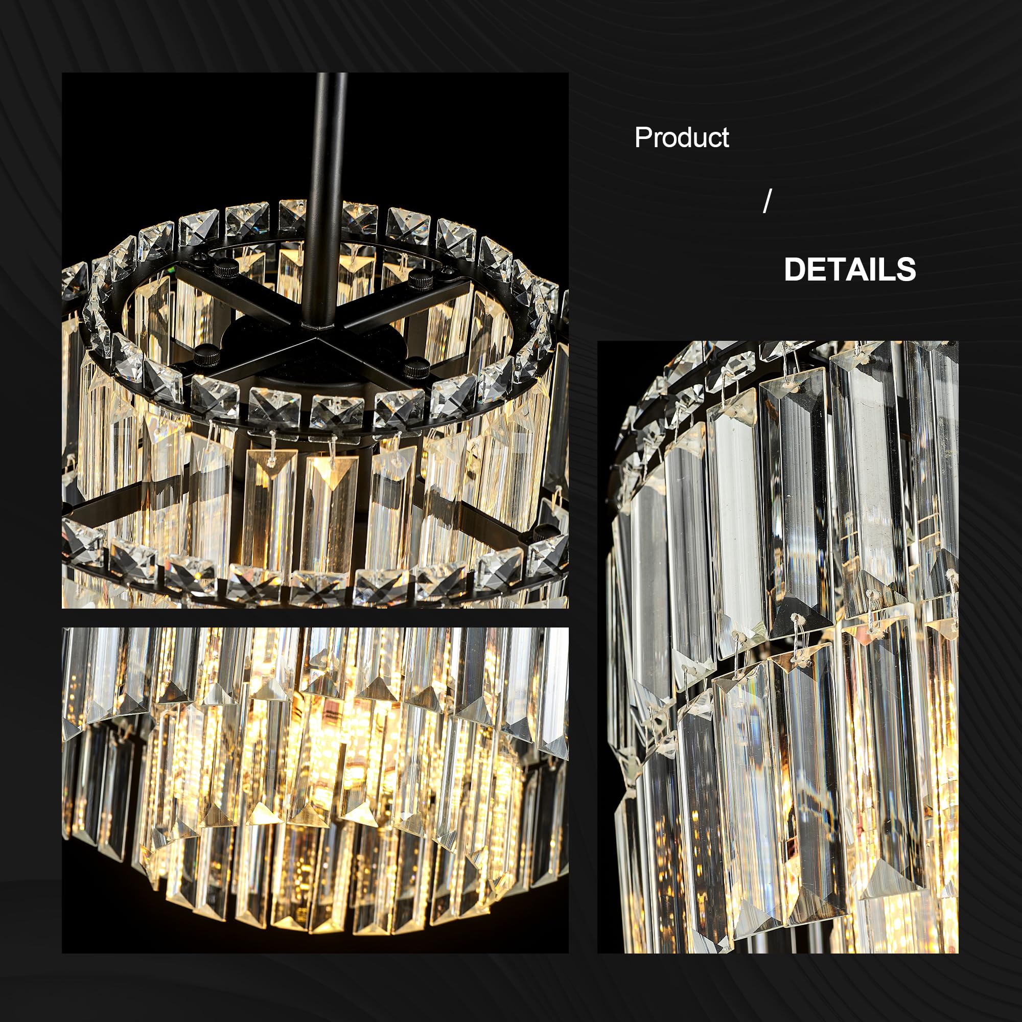 Lighceac Modern 12.8 Black Crystal Chandelier Ceiling Light Fixtures For Dining Room stylish Glam 4-Light Crystal Chandeliers Lighting For Bedroom Entryway Hallway Living Room Kitchen Island Foyer