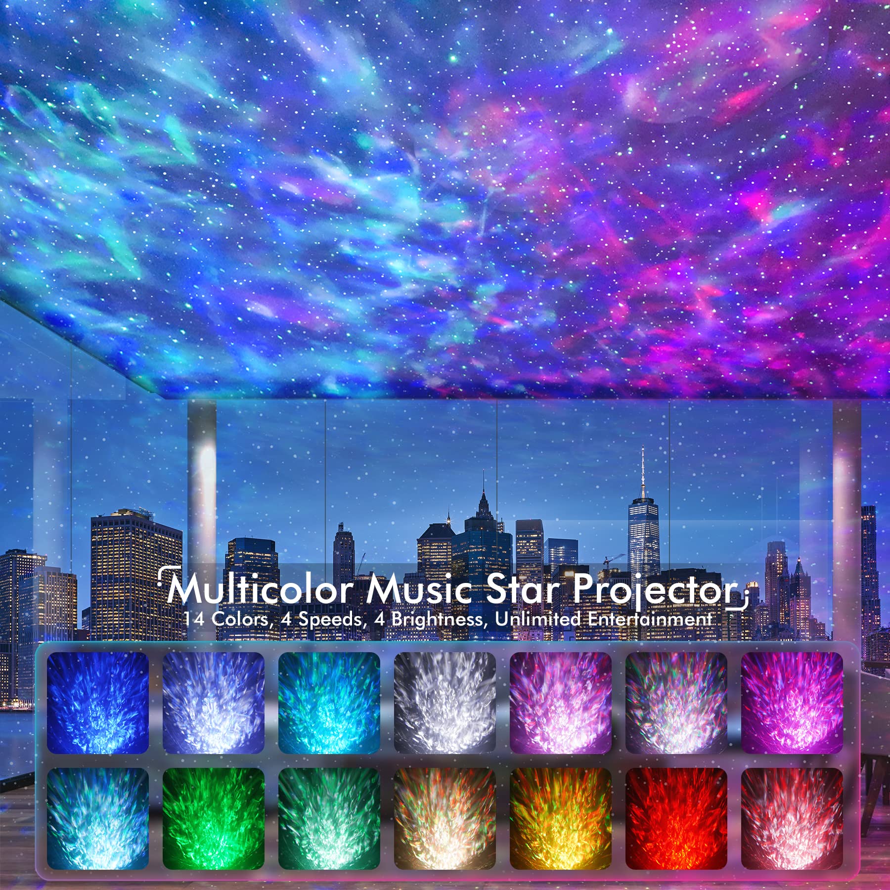 Rossetta Star Projector, Galaxy Projector For Bedroom, Remote Control & White Noise Bluetooth Speaker, 14 Colors Led Night Lights For Kids Room, Adults Home Theater, Party, Living Room Decor