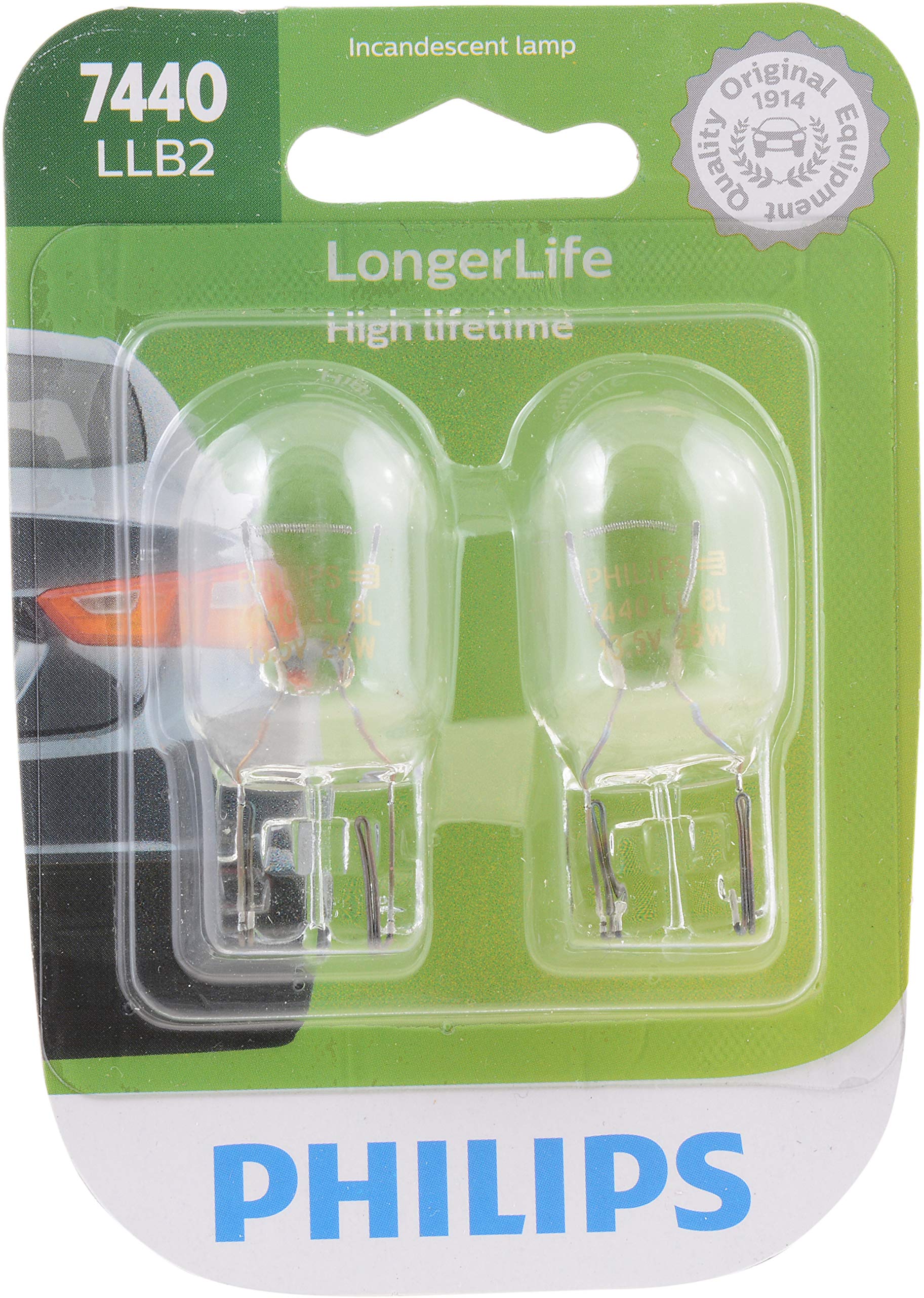 Philips 7440LLB2 7440 LongerLife Miniature Bulb, 2 Pack