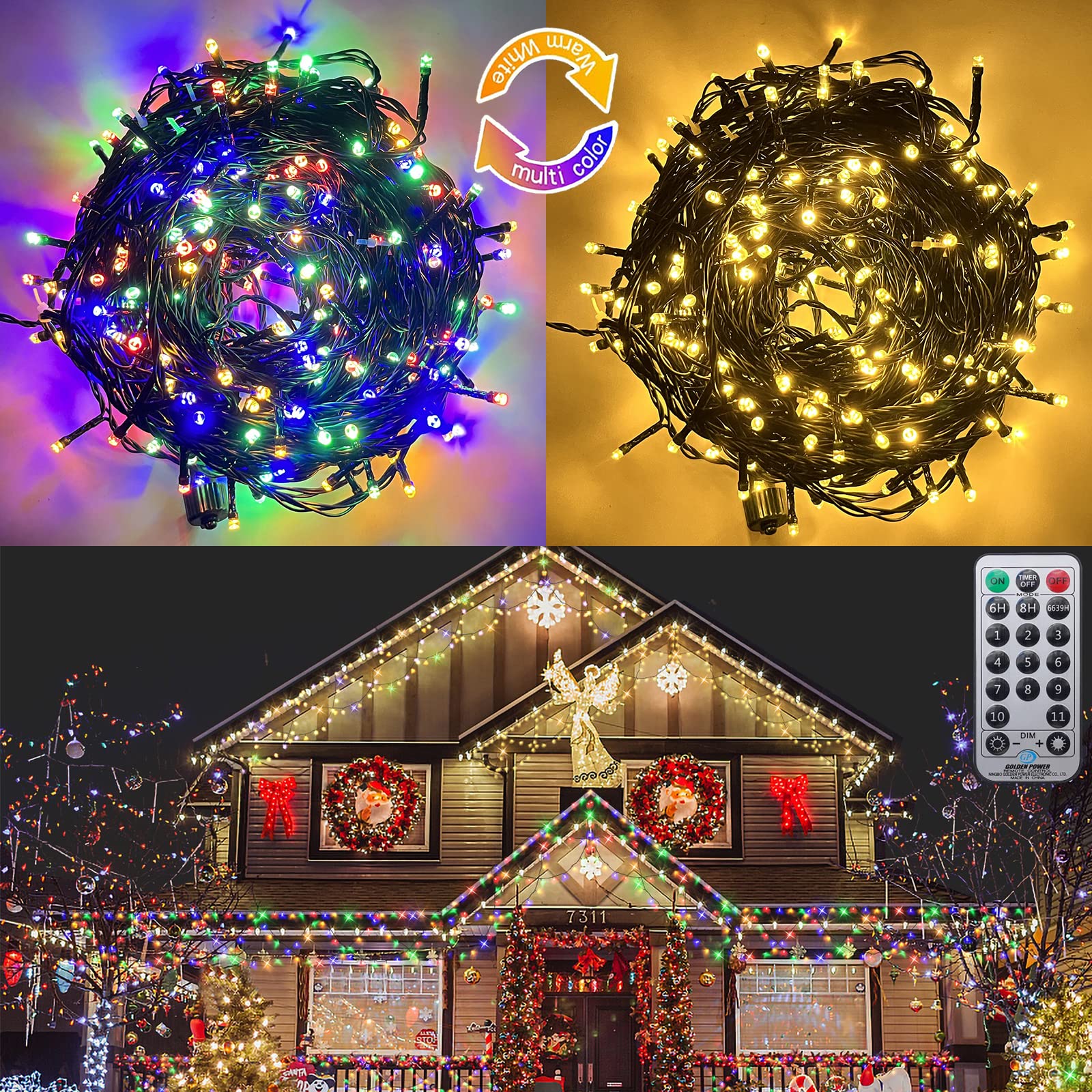 Kazoku Christmas Light Outdoor 380Led 40Ft Waterproof Fairy String Lights Extendable Half-Round Christmas Lights Remote Control