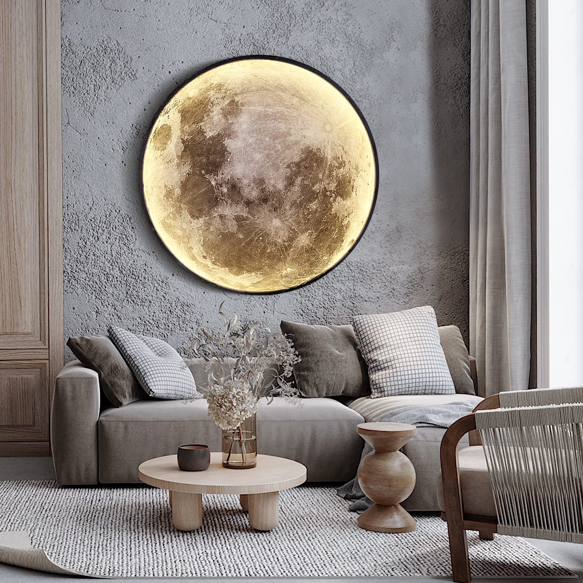 LEDIARY Dimmable Moon Wall Light 31.5 Inch Metal Black Indoor Wall Lamp with Remote Control