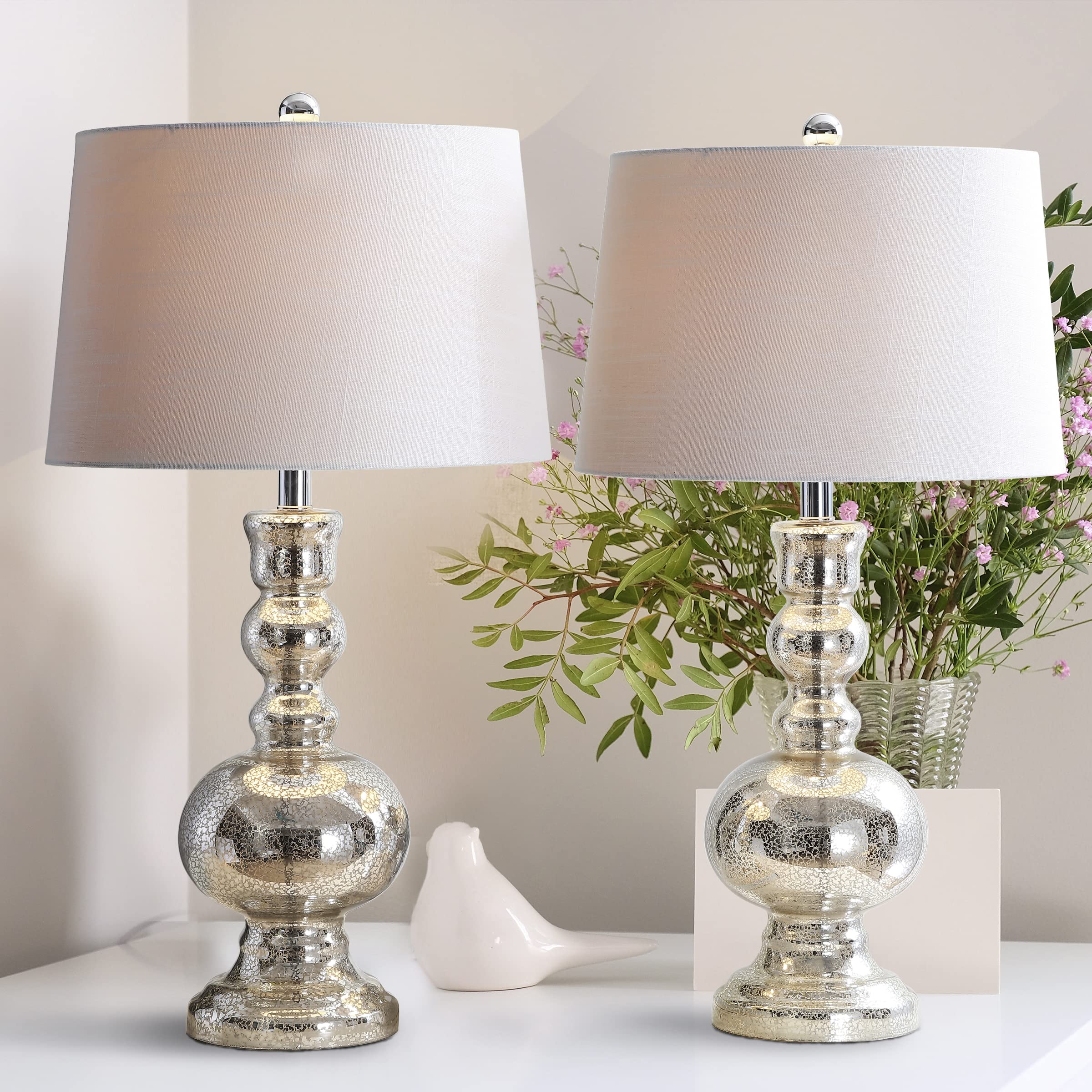 JONATHAN Y Set of 2 Glass LED Table Lamps, 28.5" Mercury Silver, Contemporary Design for Bedroom, Living Room, Office - Model JYL1061D-SET2