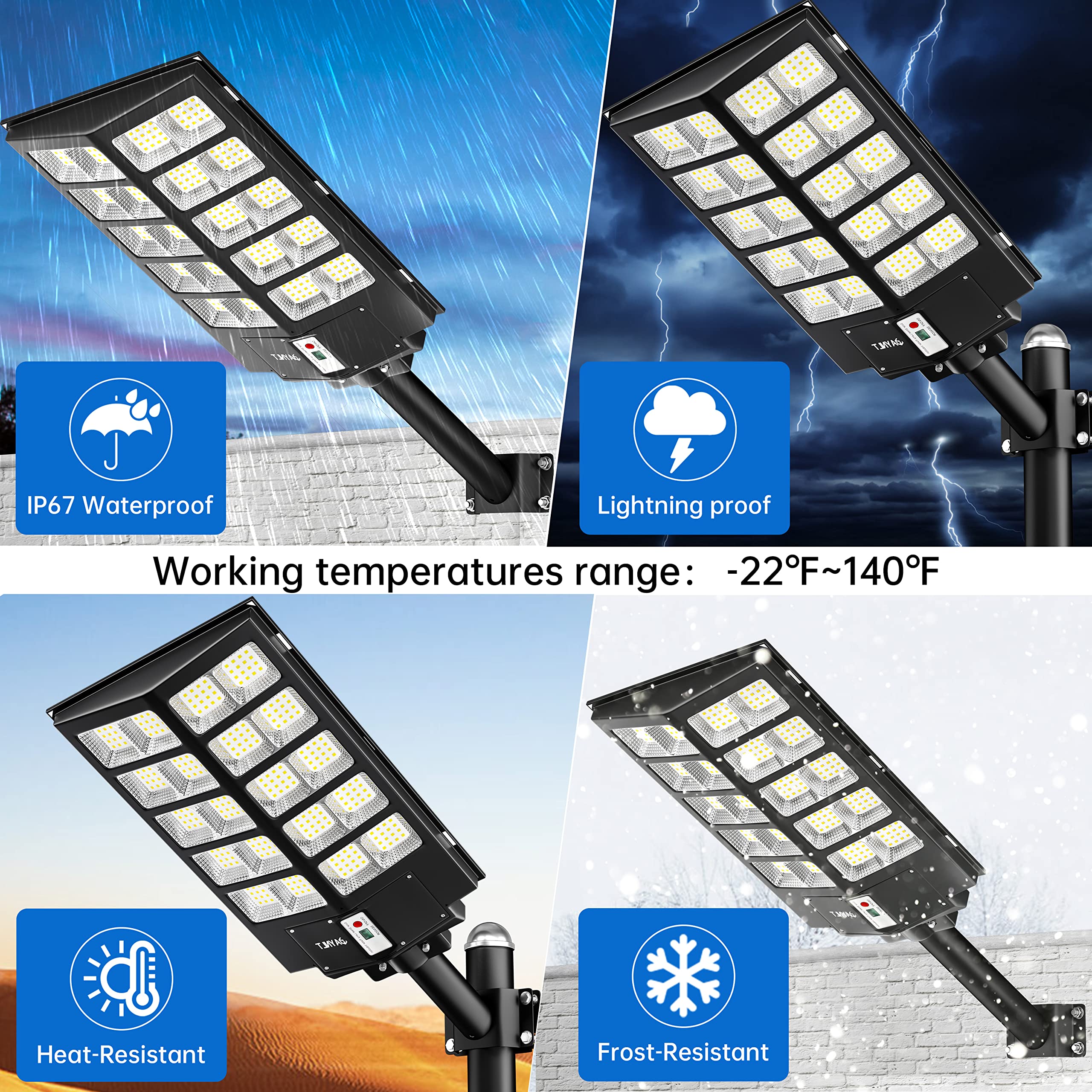 Jaynlt Solar Street Lights 520000Lm 6500K Dusk To Dawn Waterproof With Motion Sensor & Remote