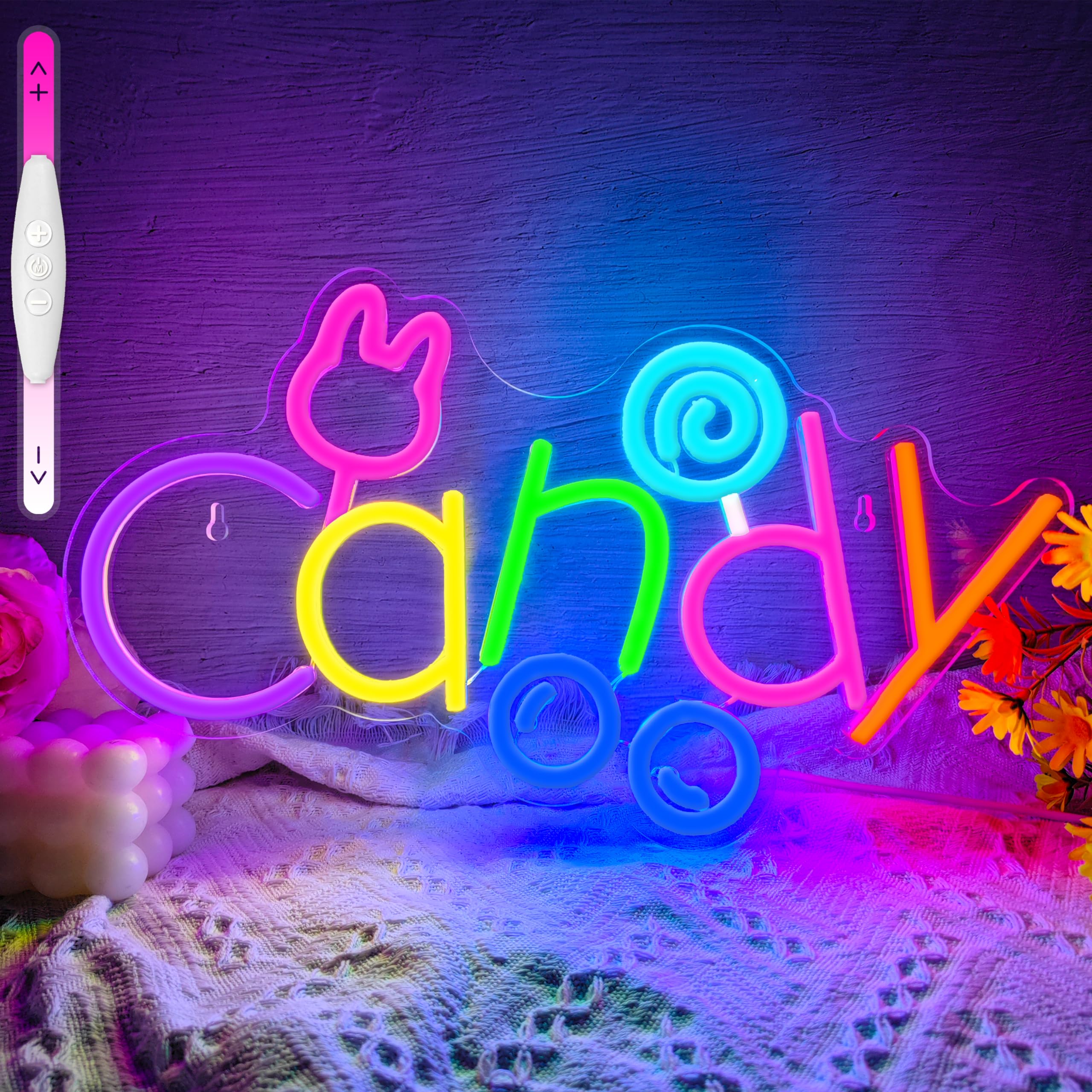 Candy Neon Sign Usb Powered Led Bunny Candy Neon Signs Dimmable Led Neon Lights For Bedroom Candy Bar Shop Candy Cart Display Halloween Party Candy Land Party Art Decoration Birthday Gifts