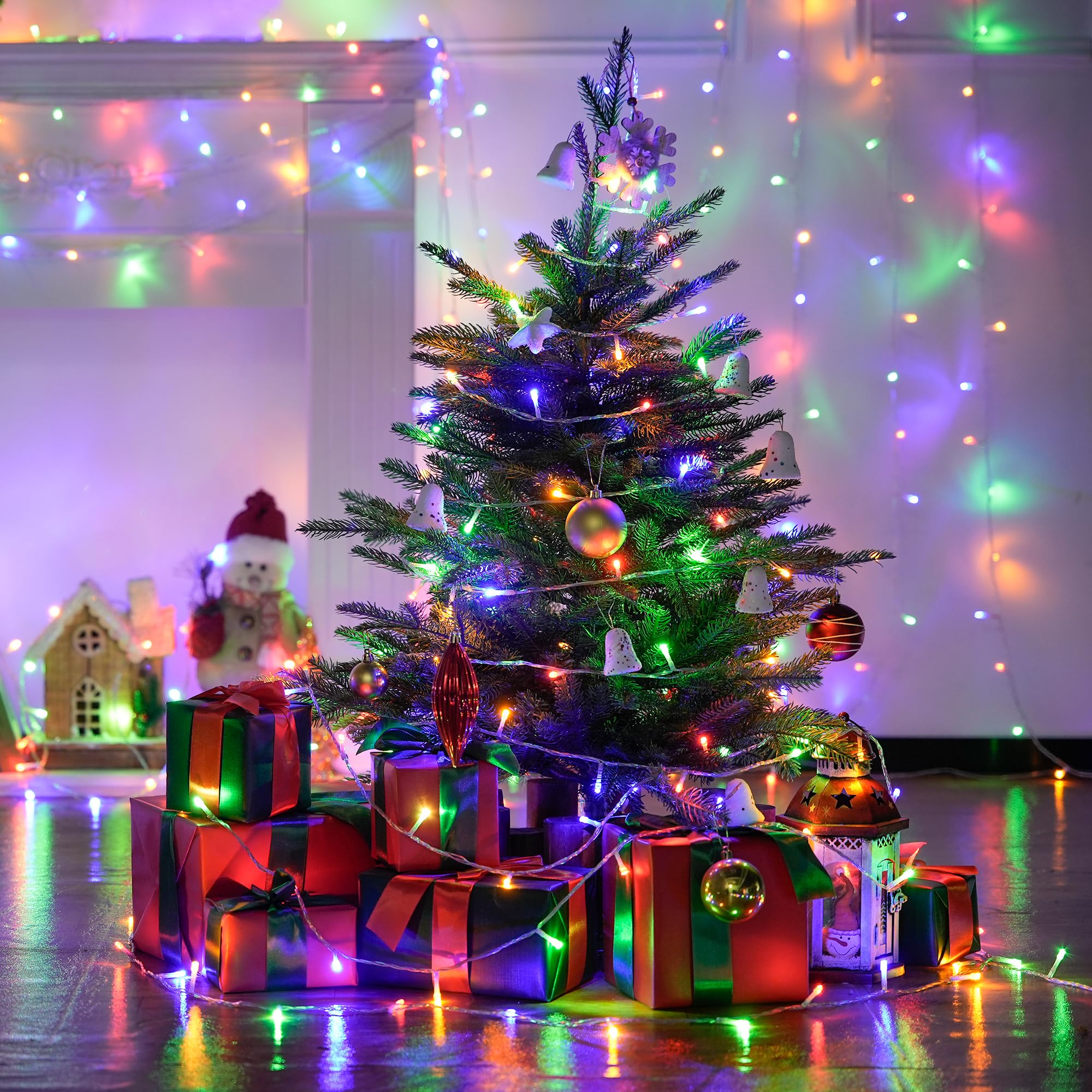 Jmexsuss Connectable 100 Led Multicolor Christmas Lights For Tree, 8 Modes Multicolor Christmas Tree Lights Indoor Outdoor Clear Wire, 33Ft Colorful Christmas Lights Plug-In For Christmas Tree Bedroom