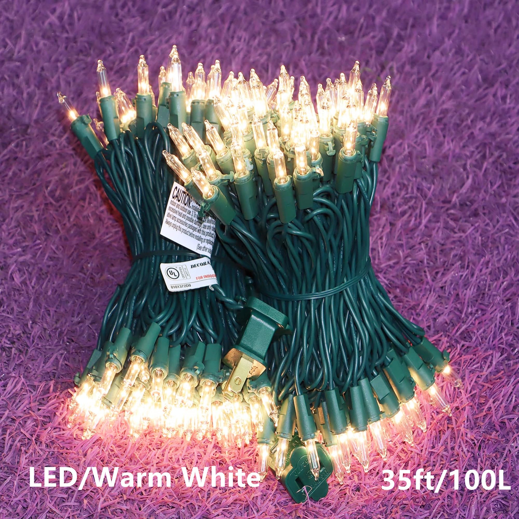 Lucky Shine 100 Led Warm White String Lights, 35 Ft Green Wire, Indoor/Outdoor Use