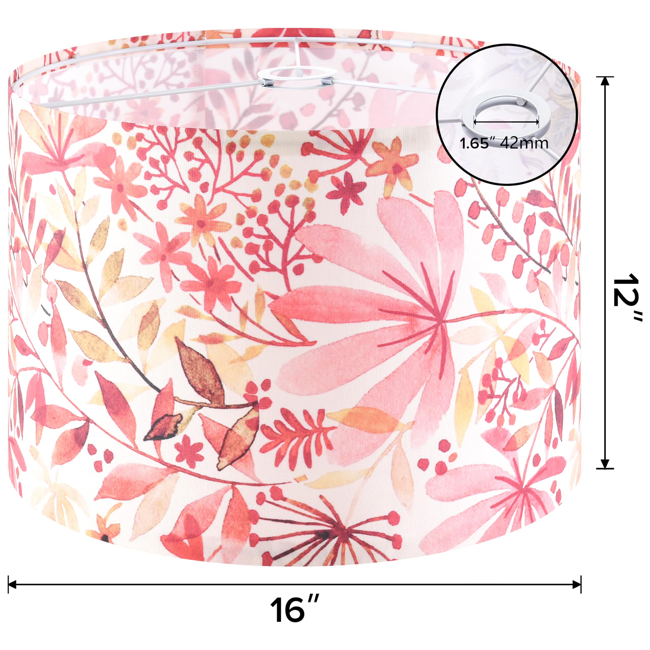 GO&SO Drum Lamp Shade, Red Leaf Pattern, 16inx16inx12in, Polyester Linen, E27 Base, Model G5-17-8DZT-1, Ideal for Table/F