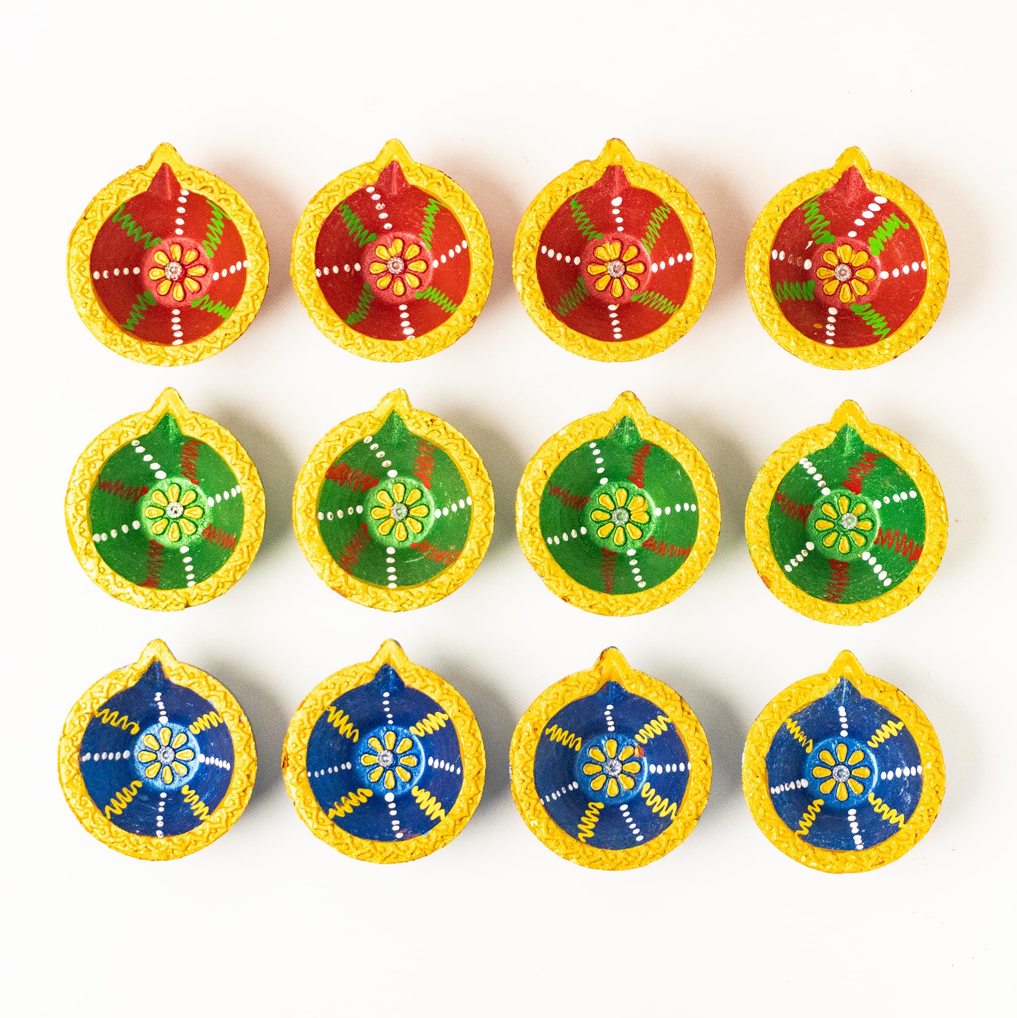 Letz Celebrate Clay Diyas Pack of 12 with 1 Diwali Toran, Design 3, DW24_D2P12, Ideal for Diwali Decorations and Pooja