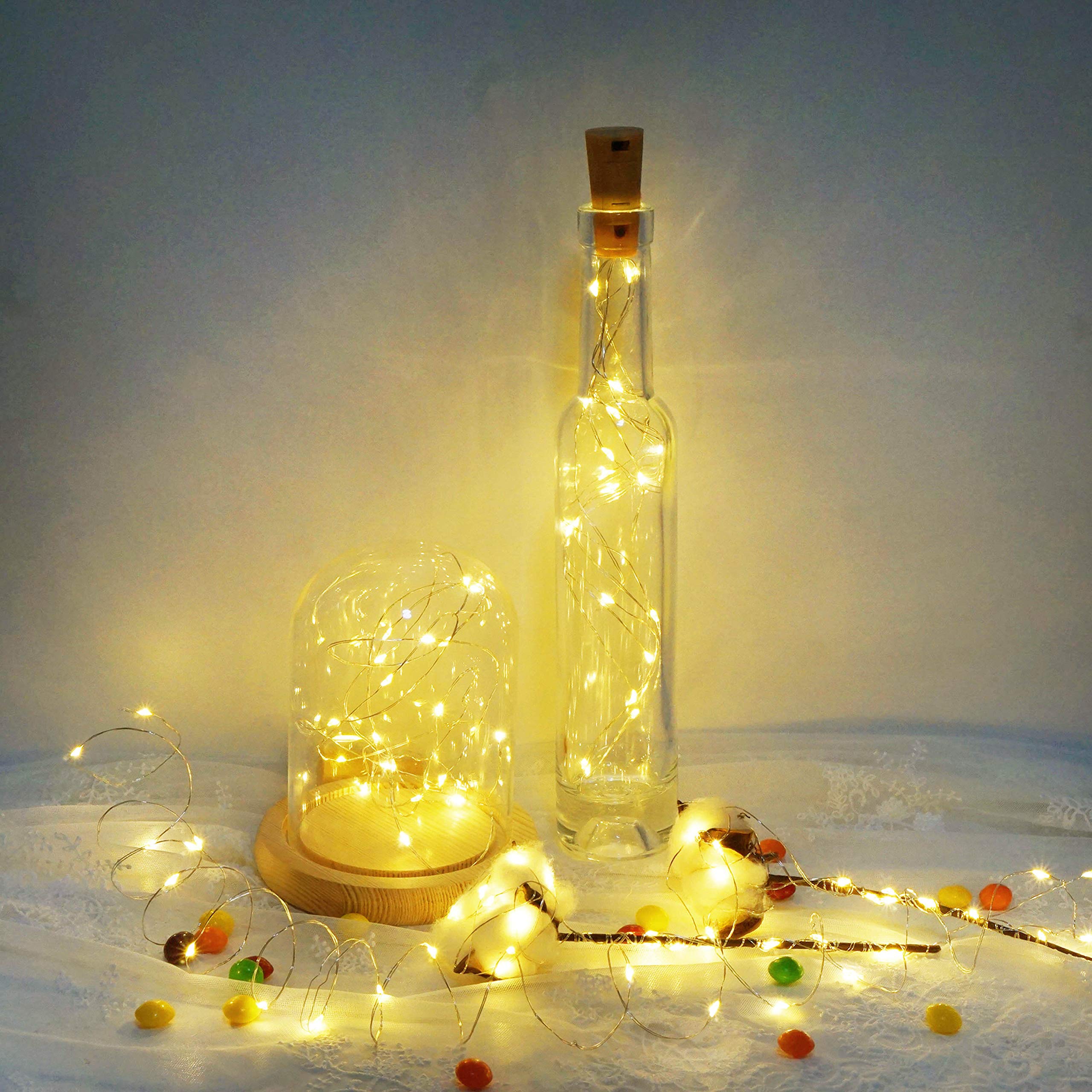 Cynzia 20 Led Wine Bottle Lights With Cork, 15 Pack Battery Operated Cork Shape Fairy Light Waterproof Mini Copper Silver Wire String Lights For Party, Wedding, Christmas, Bedroom Decor (Warm White)