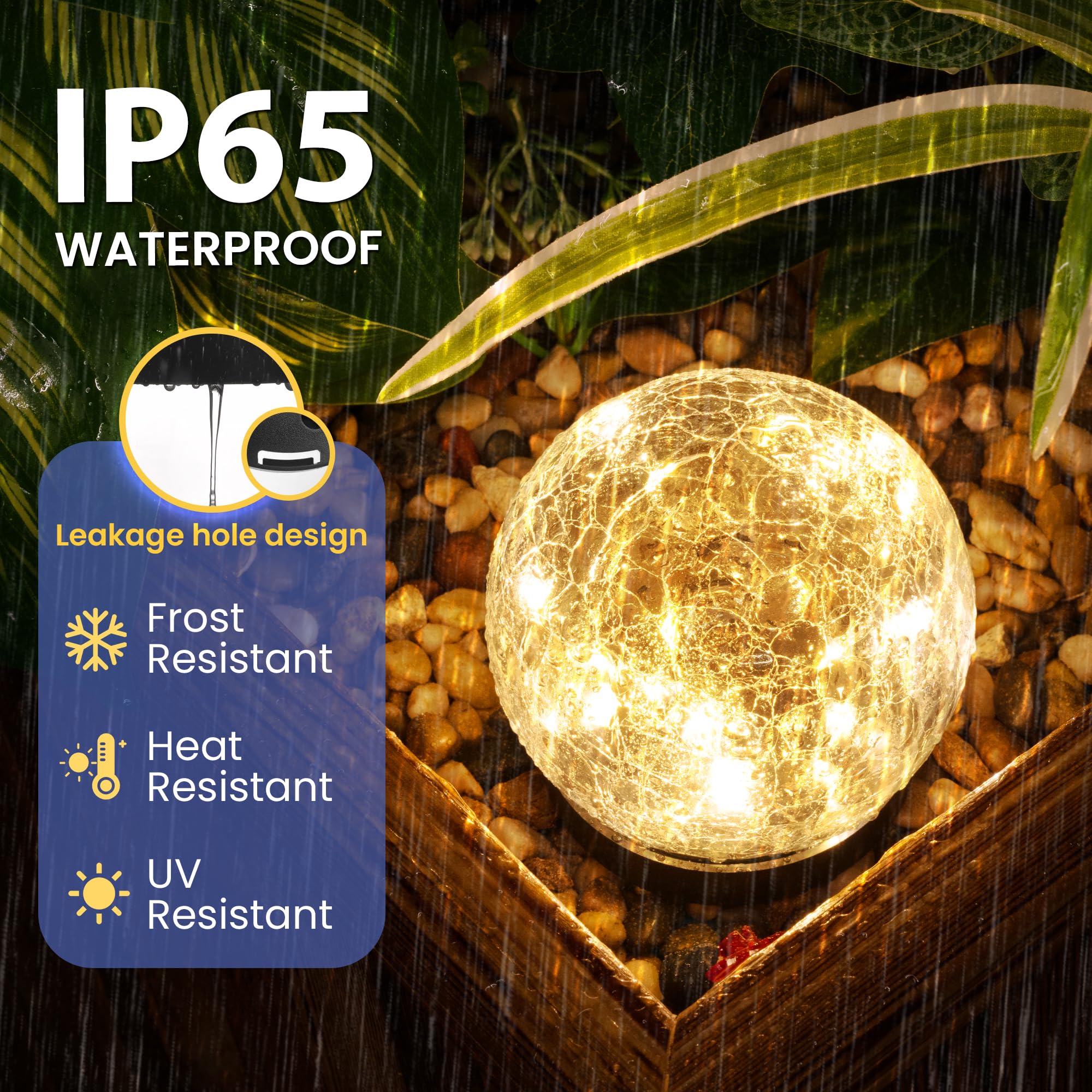 PATIOPIA Solar Lights Outdoor, Waterproof  ed Glass Ball, 2 Pack, Warm White, Model 9316