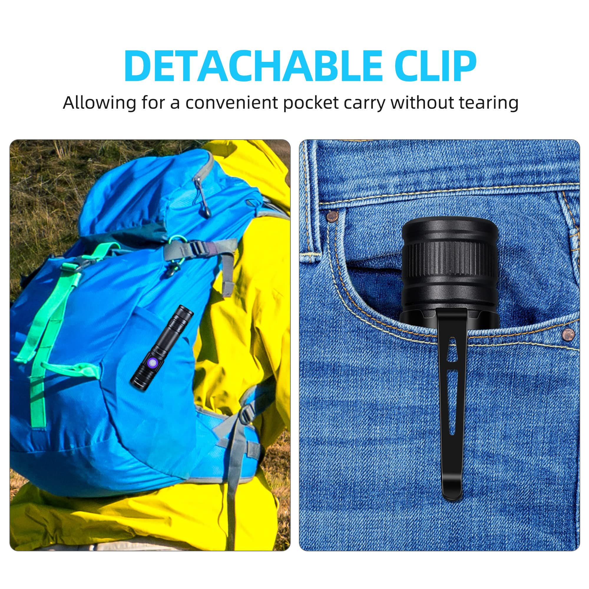 DARKBEAM UV Flashlight 365nm & 395nm, Rechargeable Portable Blacklight, Pocket Size, Aluminum, 2 Pack